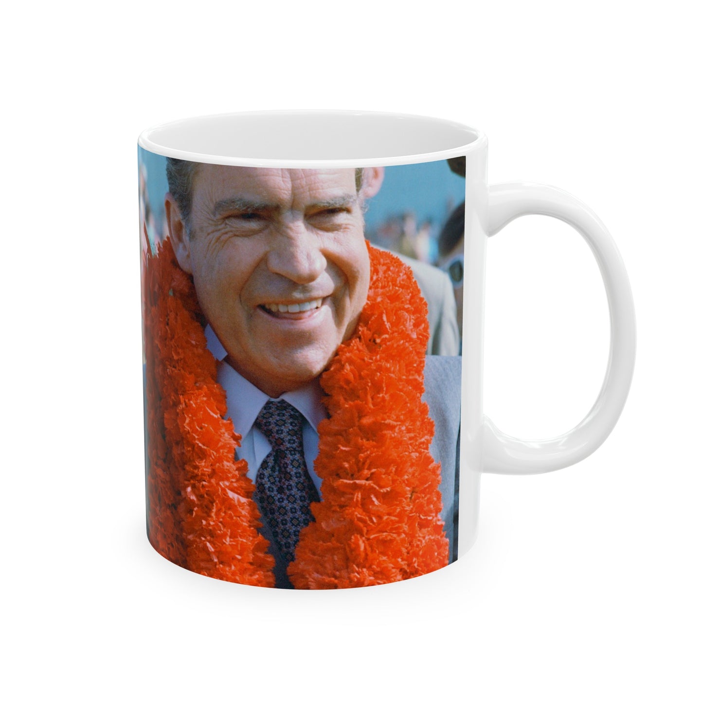 President Richard Nixon Wearing a Traditional Lei Garland during a Stopover in Hawaii en route to China Beautiful Novelty Ceramic Coffee Mug 11oz