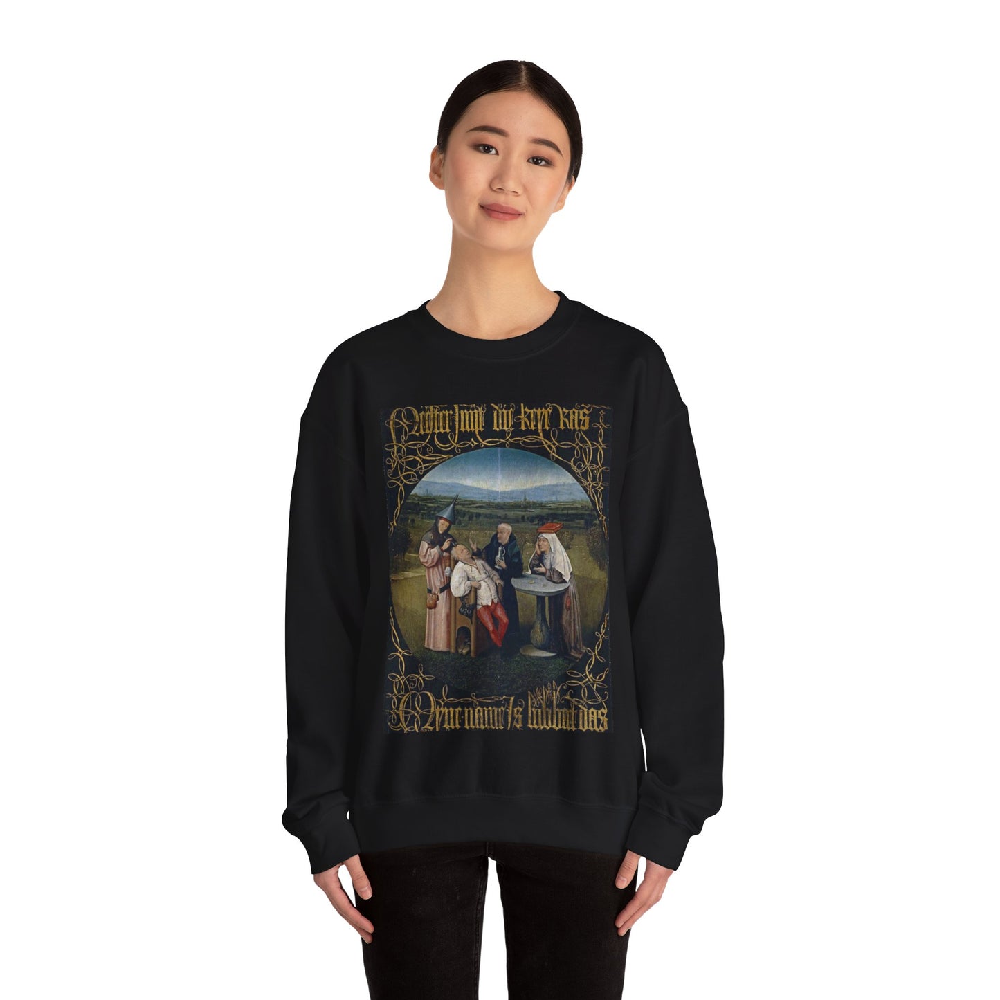 Hieronymus Bosch 053 - A painting of a group of people sitting around a table Black Heavy Blend Adult Crew Neck SweatShirt