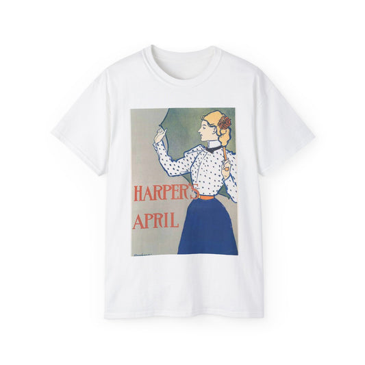 Edward Penfield, Harper's April White T-Shirt Gildan 2000 Cotton Unisex