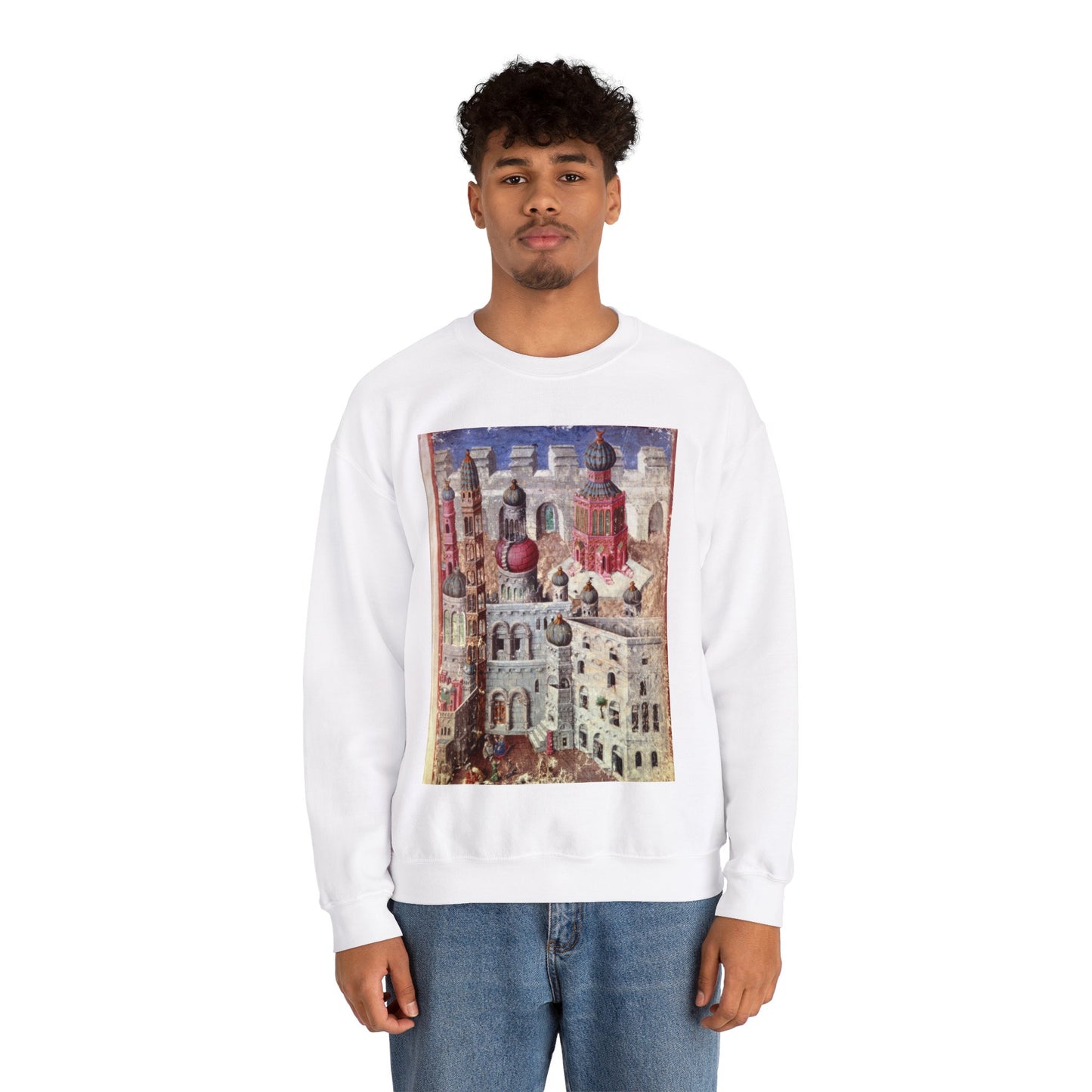 Jerusalem from BL Eg 1070, f. 5 White Heavy Blend Adult Crew Neck SweatShirt