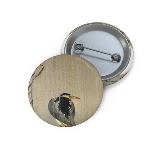 Koson - heron-in-downpour, Ohara Koson Pin Buttons with Crisp Design