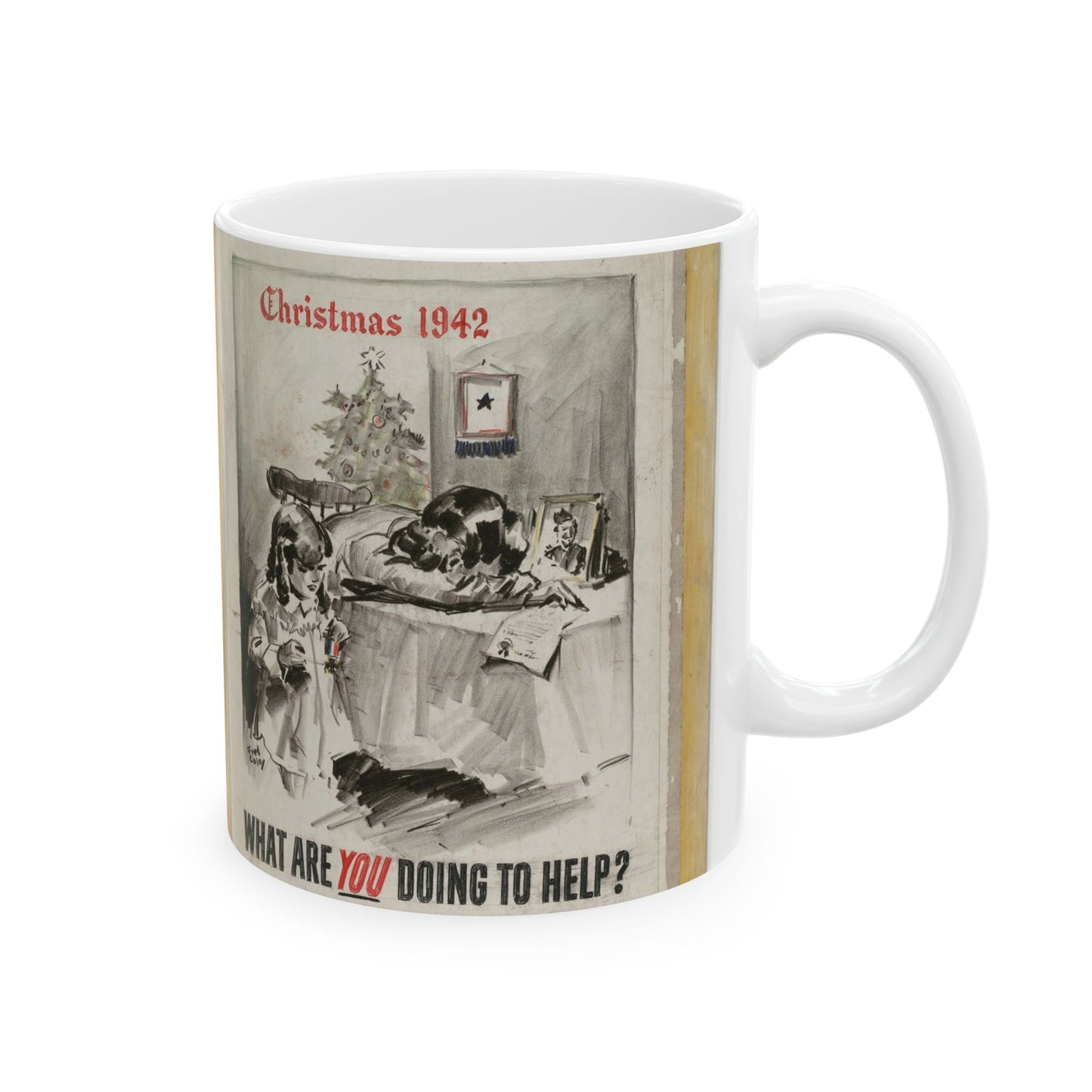 What Are You Doing to Help?  Christmas 1942 Beautiful Novelty Ceramic Coffee Mug 11oz