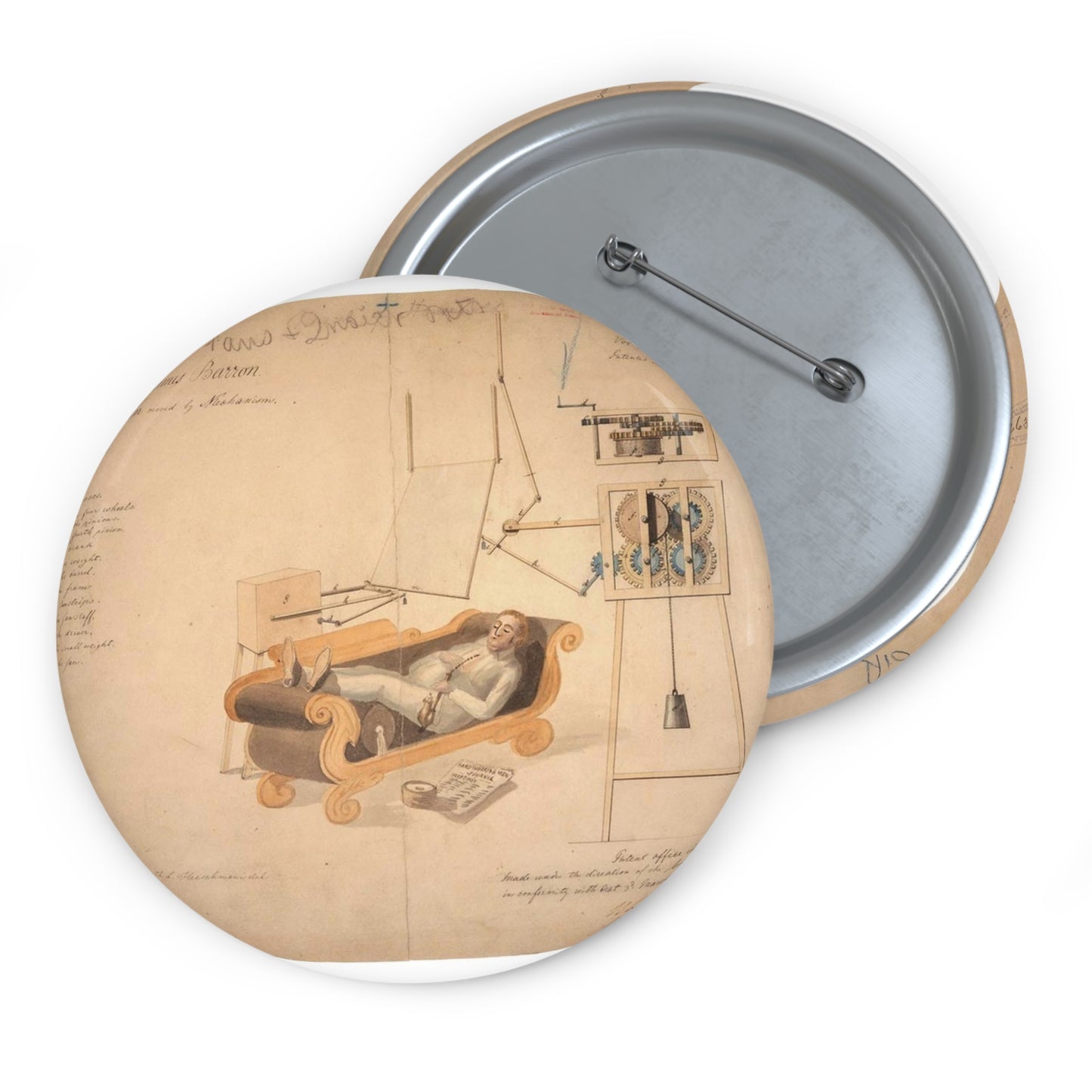 Patent drawing - Drawing of Fan Moved by Mechanism Public domain  image Pin Buttons with Crisp Design