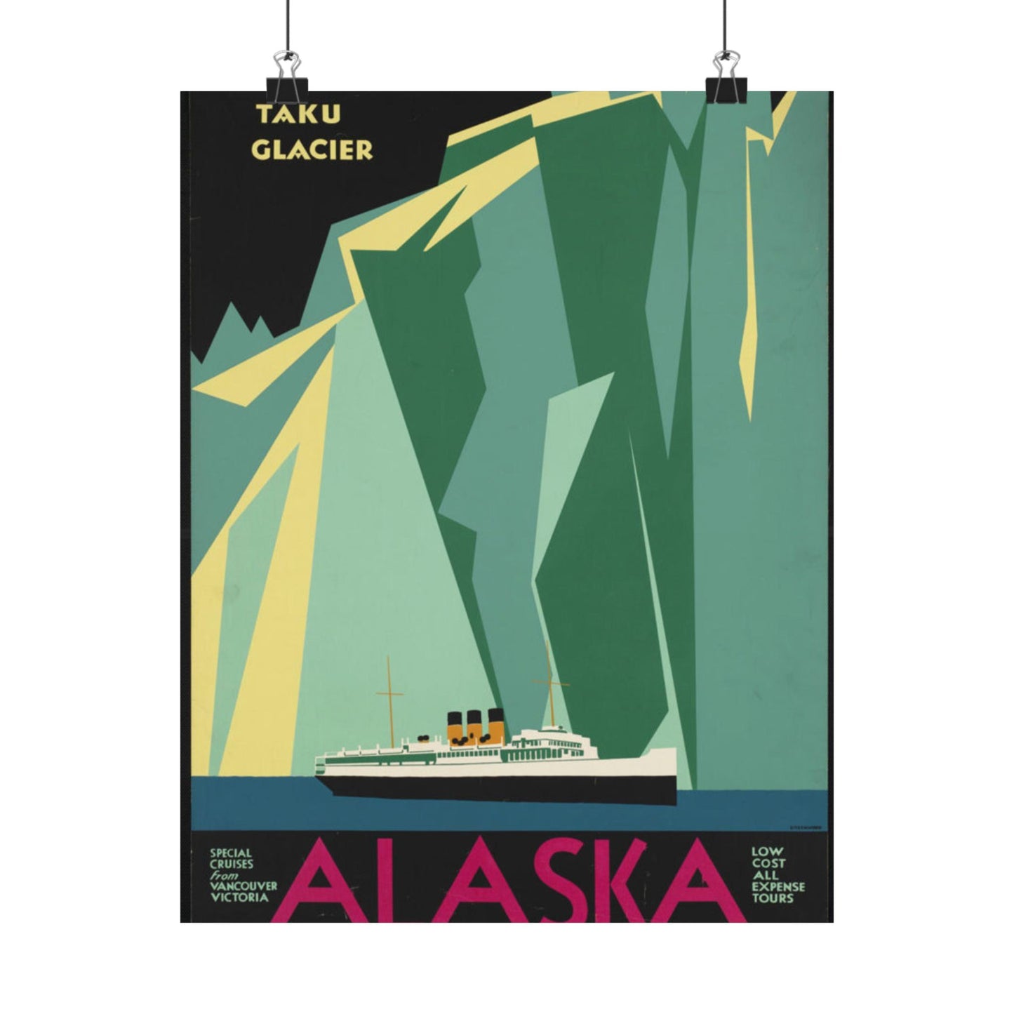 Alaska. Vintage Travel Poster., Art Deco Poster High Quality Matte Wall Art Poster for Home, Office, Classroom