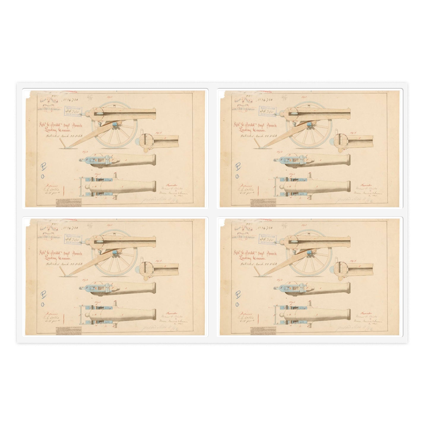 Patent drawing - Drawing of Improved Breech Loading Cannon Public domain  image Laminated UV Protective Vinyl Stickers