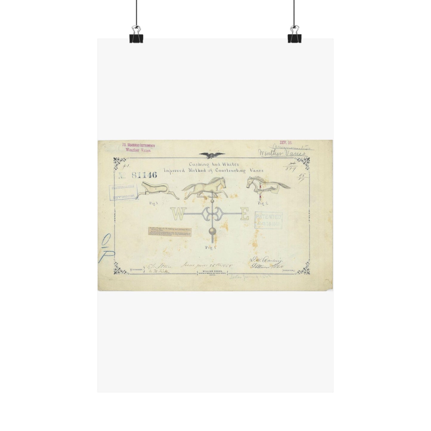 Patent drawing - Drawing of an Improved Method of Constructing Vanes Public domain  image High Quality Matte Wall Art Poster for Home, Office, Classroom