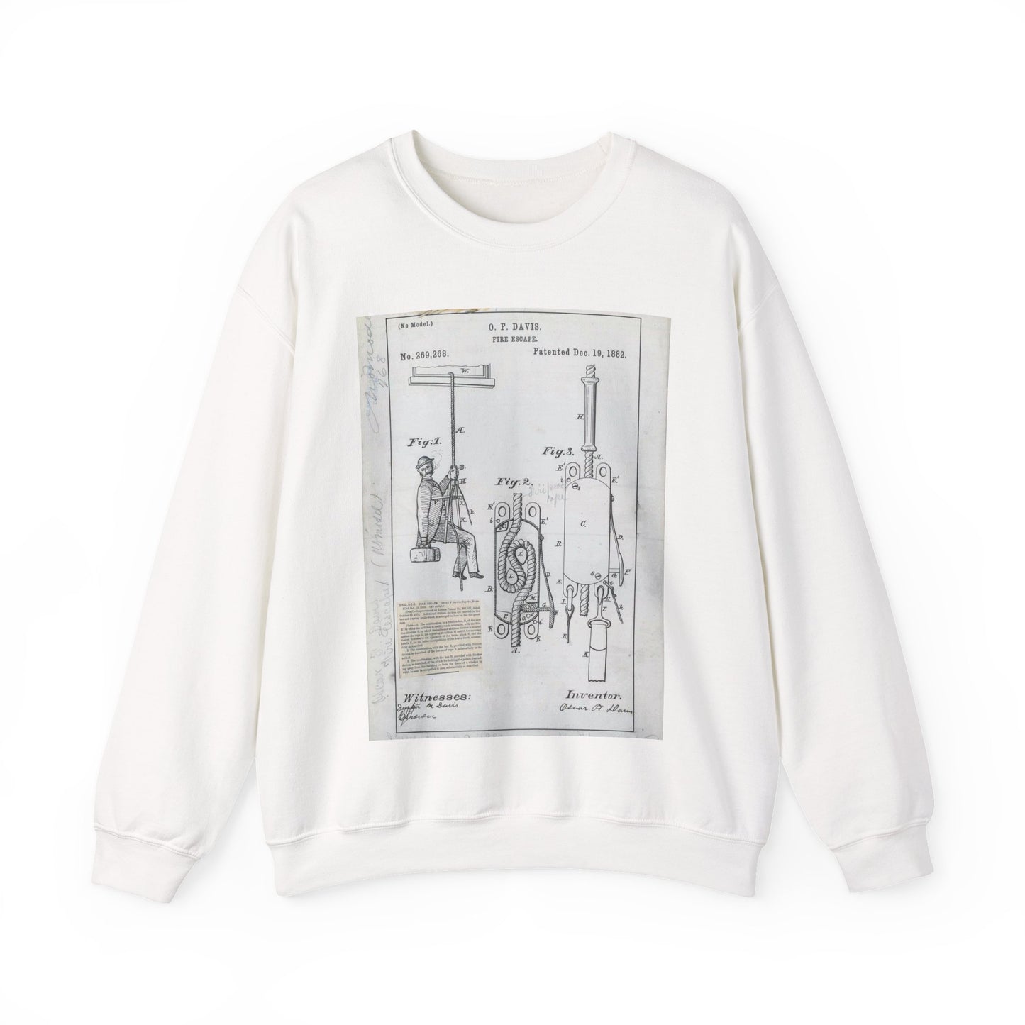 Patent Drawing of Engine - for O. F. Davis' Fire Escape Public domain  image White Heavy Blend Adult Crew Neck SweatShirt