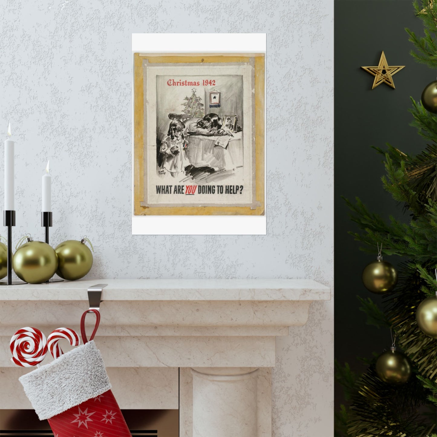 What Are You Doing to Help?  Christmas 1942 High Quality Matte Wall Art Poster for Home, Office, Classroom