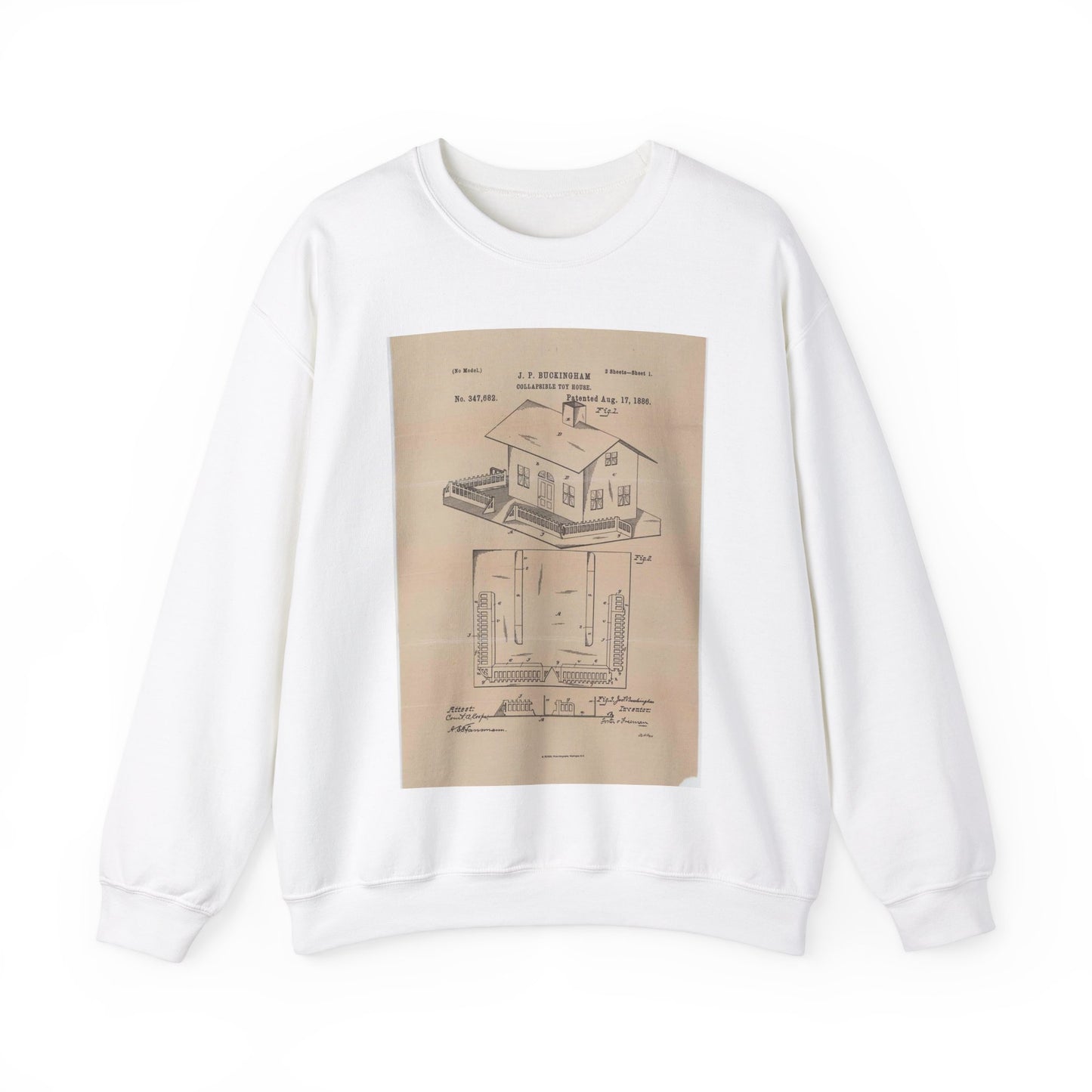 Patent Drawing of Engine - Drawing for a Collapsible Toy House Public domain  image White Heavy Blend Adult Crew Neck SweatShirt