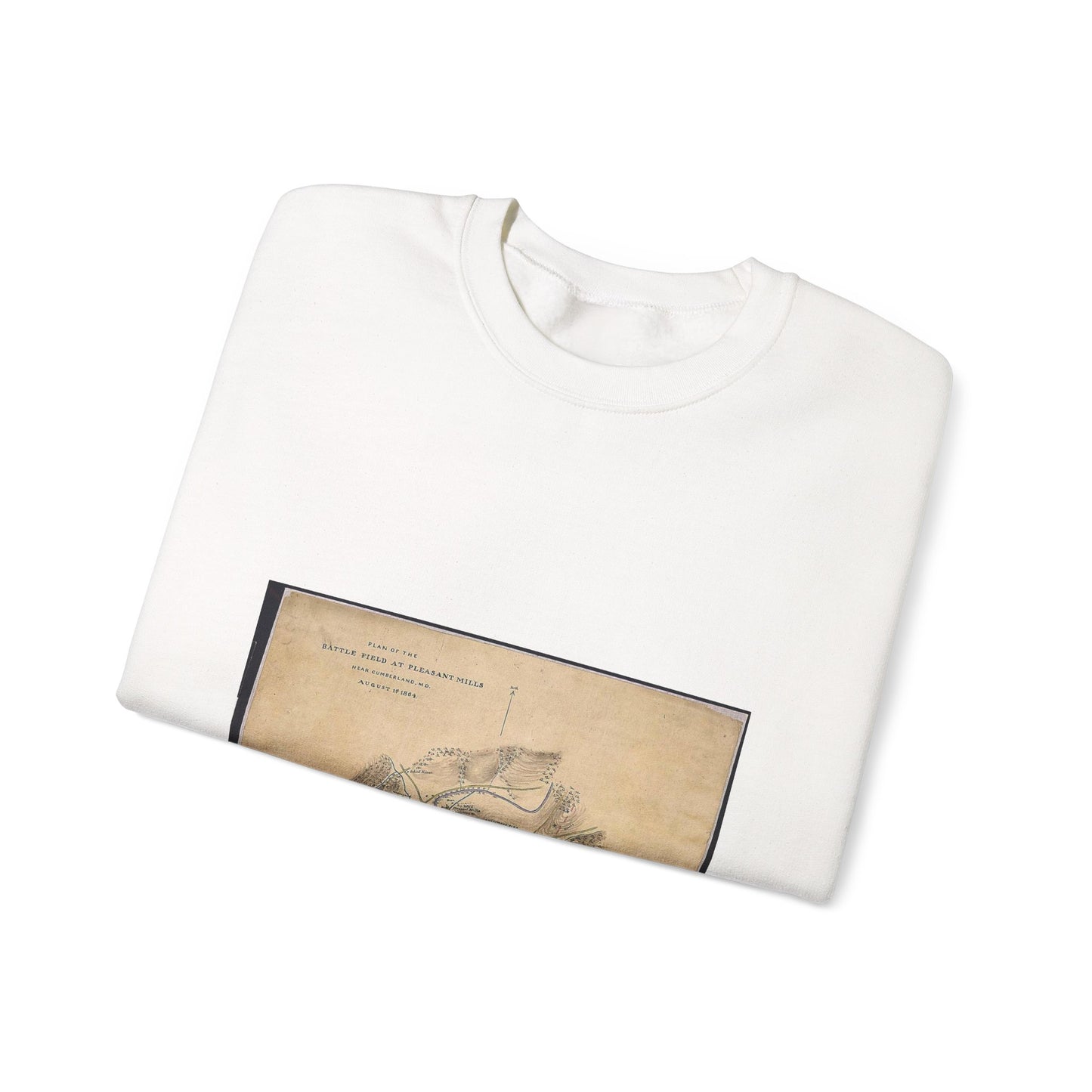 Plan of the Battle Field at Pleasant Mills near Cumberland, Md. August 1st, 1864. White Heavy Blend Adult Crew Neck SweatShirt