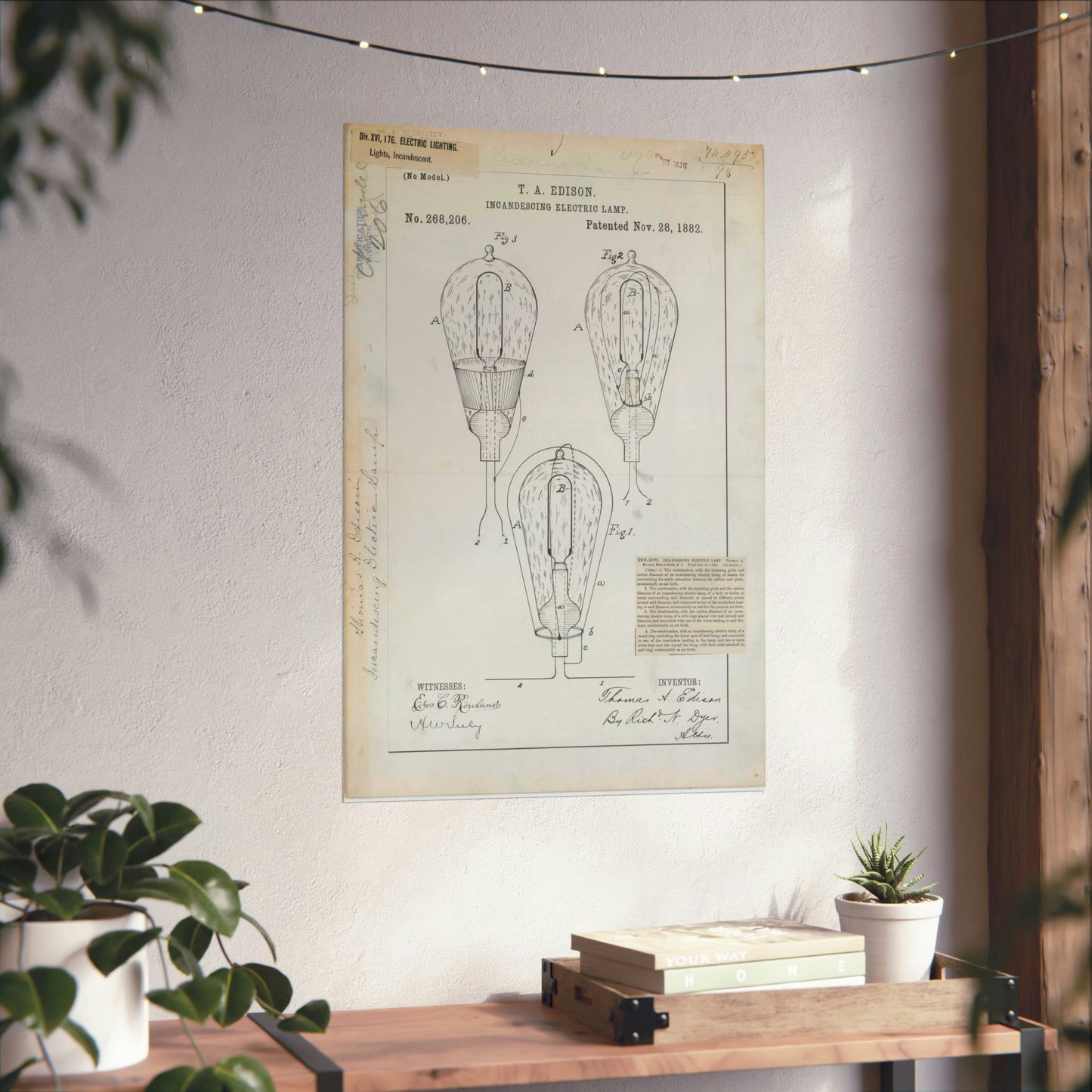 Patent drawing - for T. A. Edison's Incandescing Electric Lamp Public domain  image High Quality Matte Wall Art Poster for Home, Office, Classroom