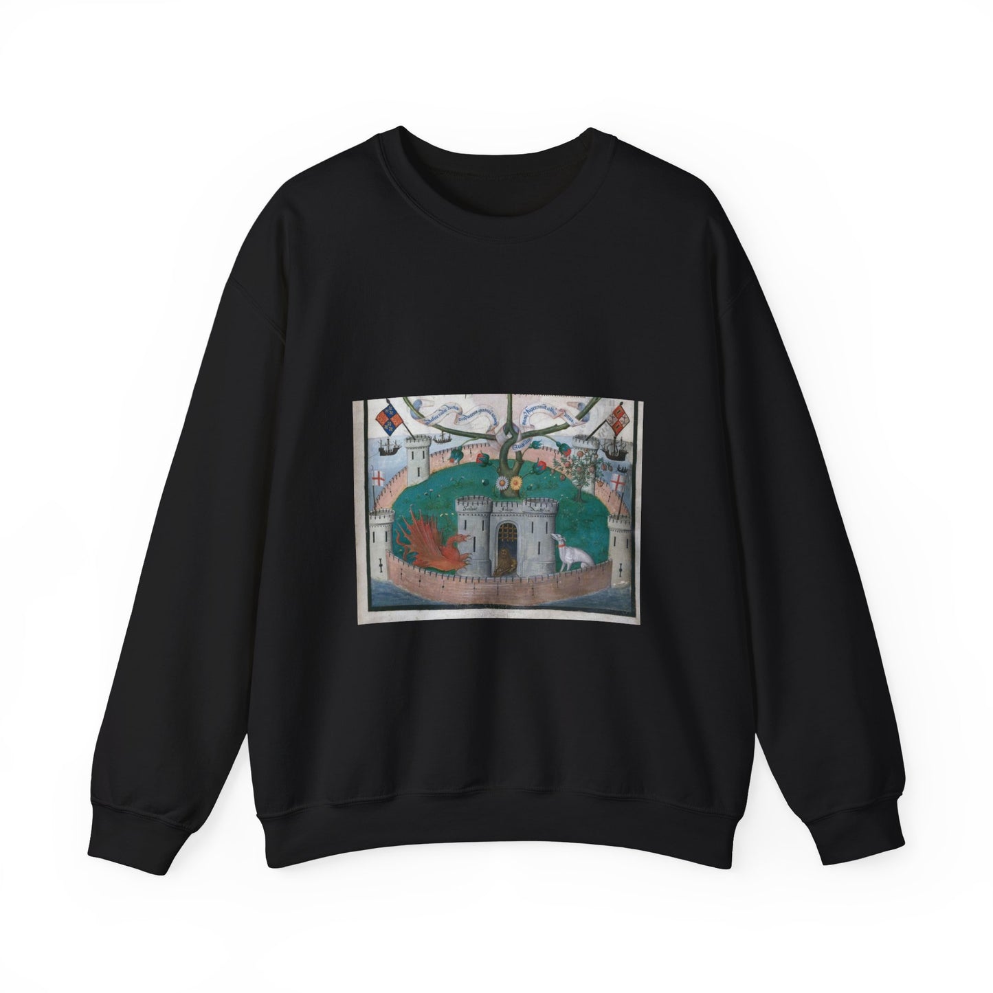 Tudor Rose from BL Royal 11 E XI, f. 2 Black Heavy Blend Adult Crew Neck SweatShirt