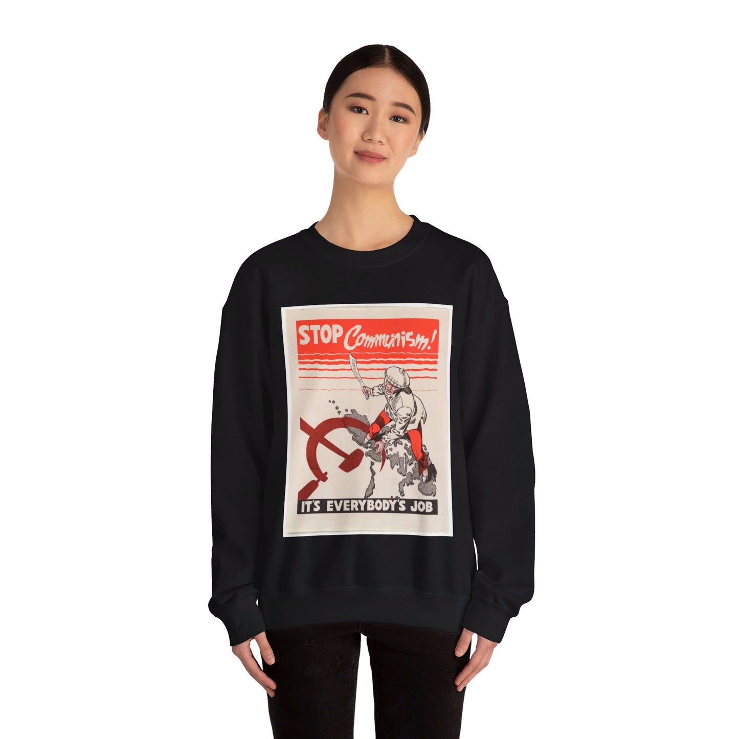 Stop Communism, Cold War American Propaganda poster Black Heavy Blend Adult Crew Neck SweatShirt