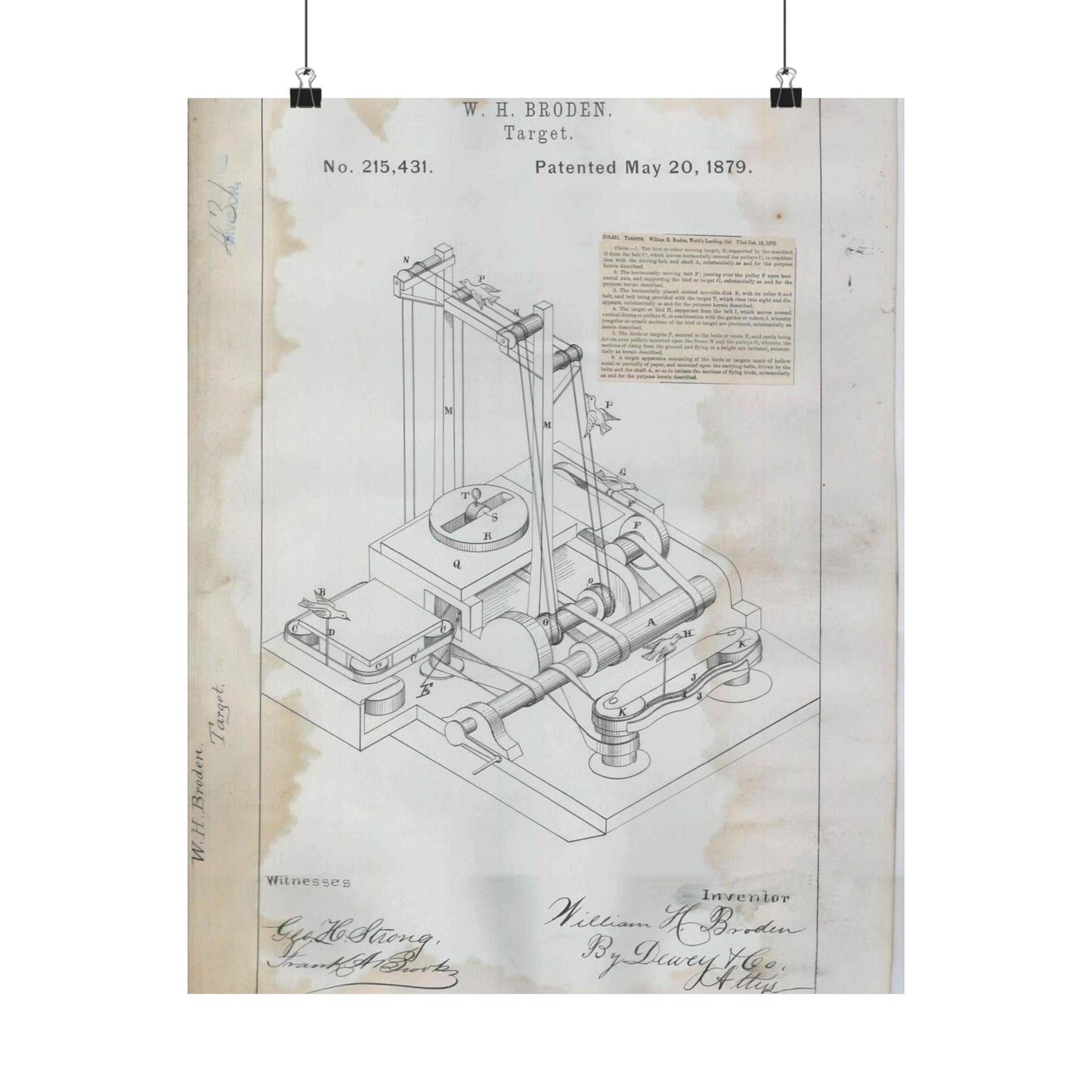 Patent drawing - for W. H. Broden's Target Public domain  image High Quality Matte Wall Art Poster for Home, Office, Classroom