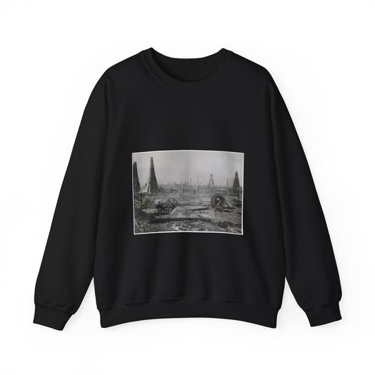 Baku. Oil production. - Drawing. Public domain image. Black Heavy Blend Adult Crew Neck SweatShirt