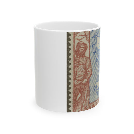 Frimärke ur Gösta Bodmans filatelistiska motivsamling, påbörjad 1950.Frimärke från Saint Pierre et Miquelon 1932. Motiv av karta över Saint Pierre et Miquelon. Fiskare med nät. Beautiful Novelty Ceramic Coffee Mug 11oz