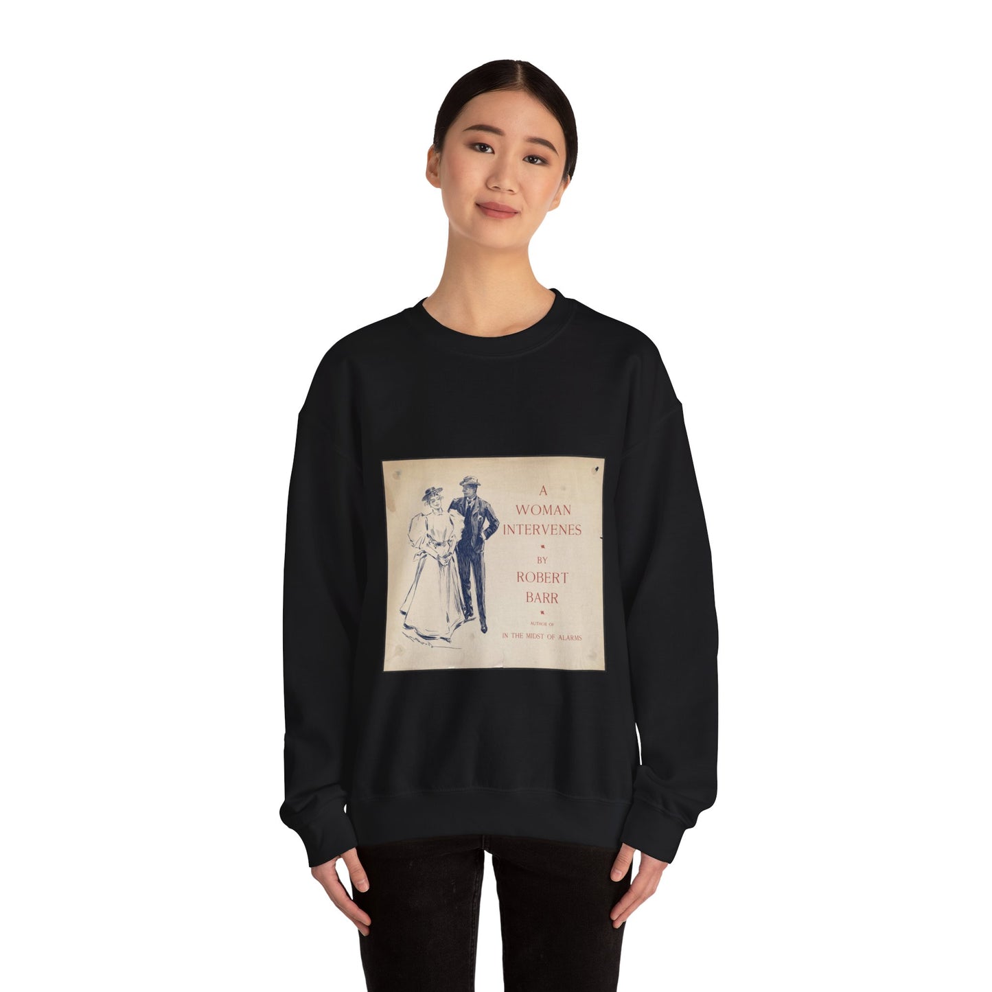 A woman intervenes by Robert Barr Black Heavy Blend Adult Crew Neck SweatShirt