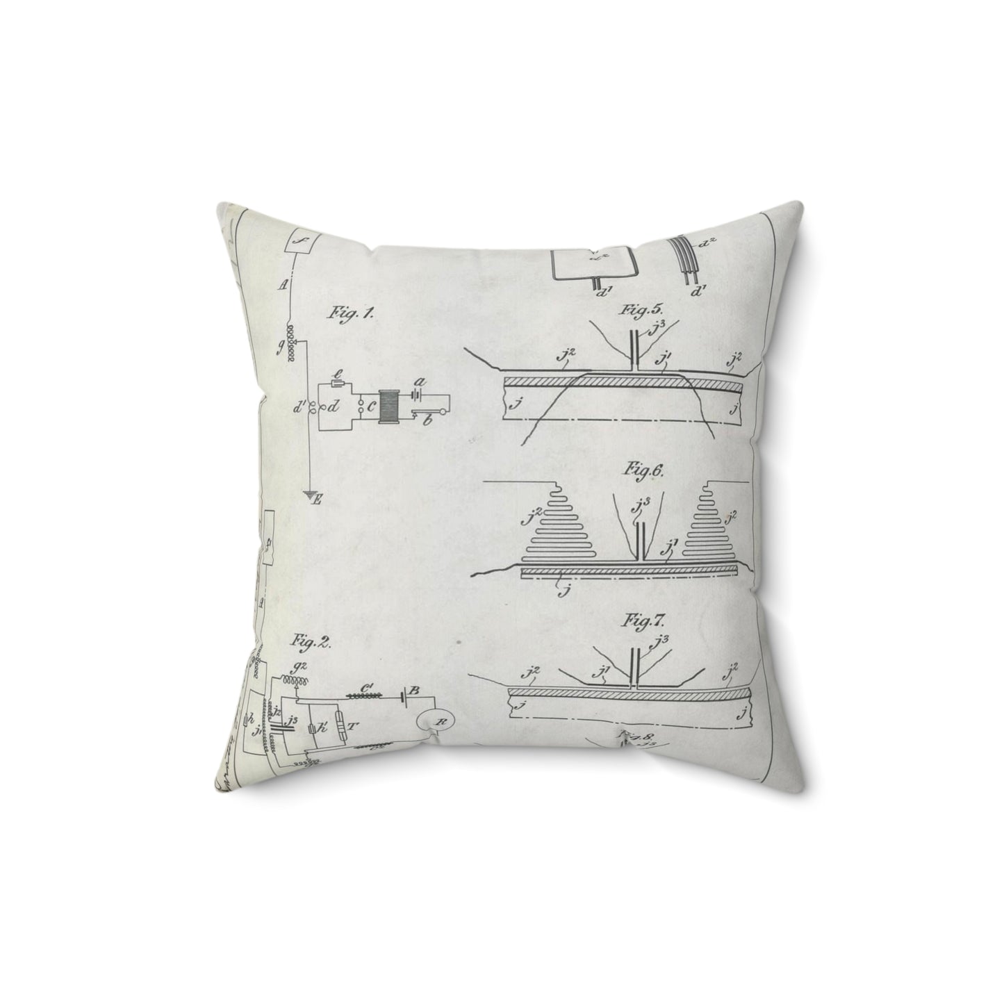 Patent drawing - for G. Marconi's Apparatus for Wireless Telegraphy Public domain  image Decorative Accent Square Pillow