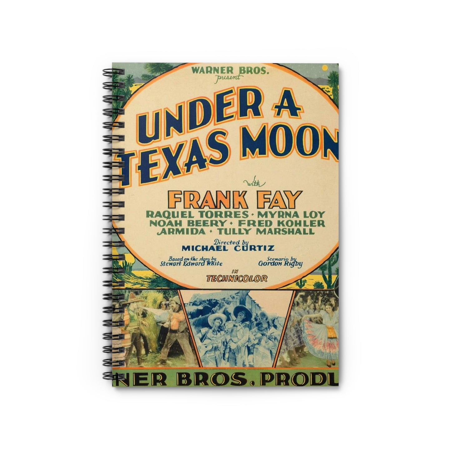 Under a Texas Moon poster - Art Deco public domain image Spiral Bound Ruled Notebook with Printed Cover