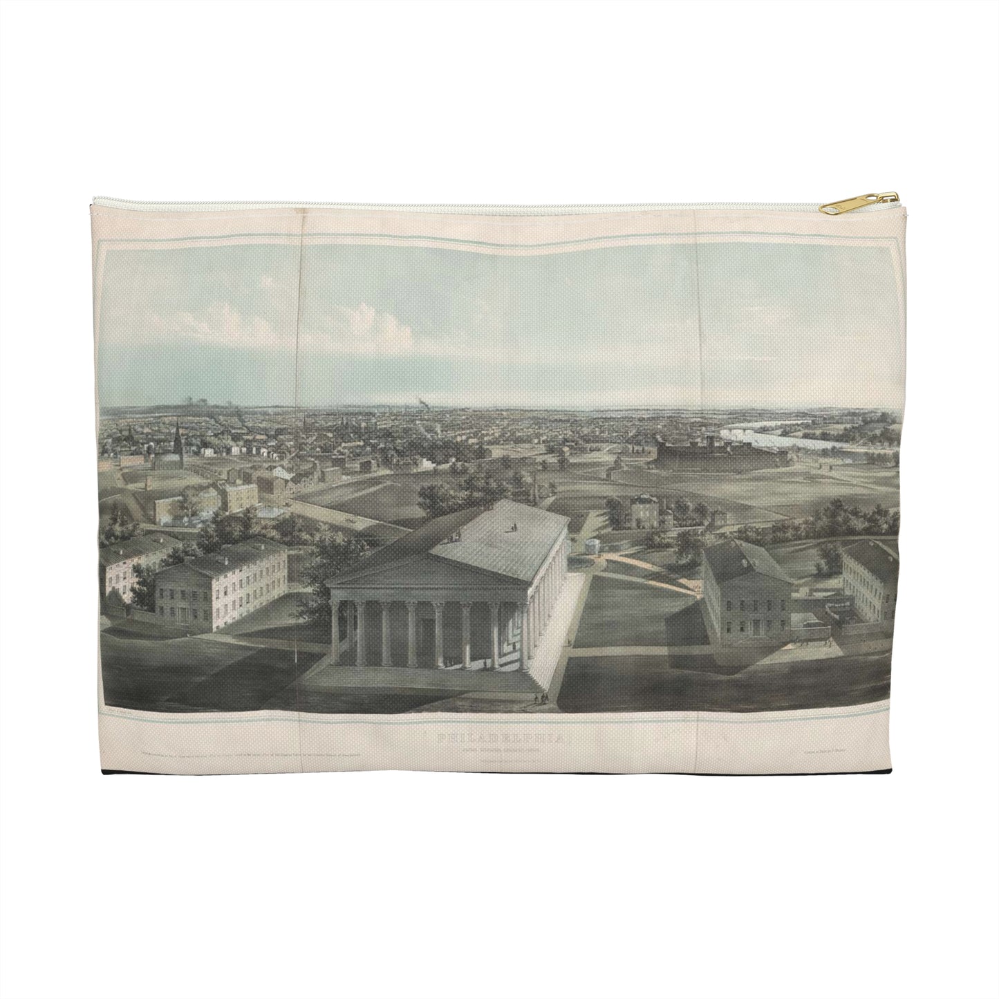 Philadelphia, from Girard College-1850 / J. W. Hill & Smith, del. ;  lith. par B. F. Smith Jr. ; printed in tints by F. Michelin. Large Organizer Pouch with Black Zipper