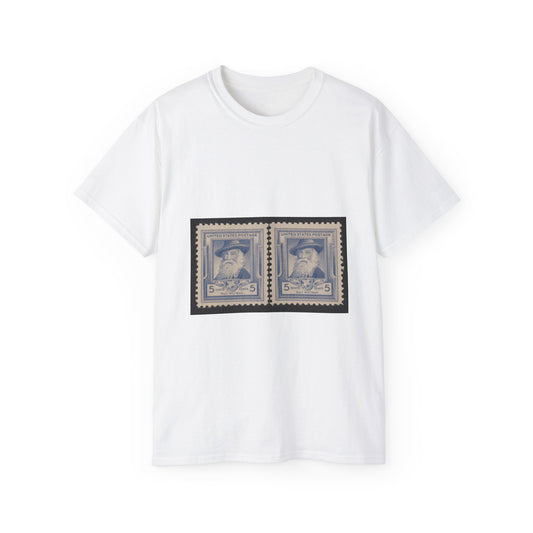 Walt Whitman commerative 5 cent postage stamps White T-Shirt Gildan 2000 Cotton Unisex