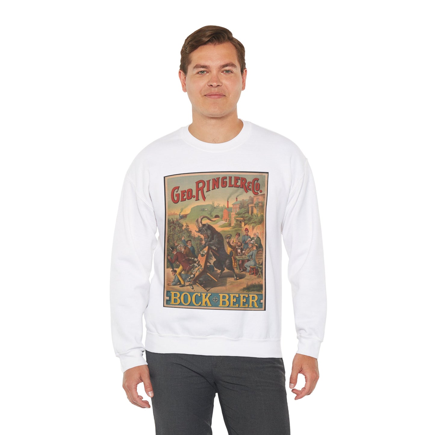 Poster - George Ringler & Co., Bock Beer - Public domain lithograph White Heavy Blend Adult Crew Neck SweatShirt