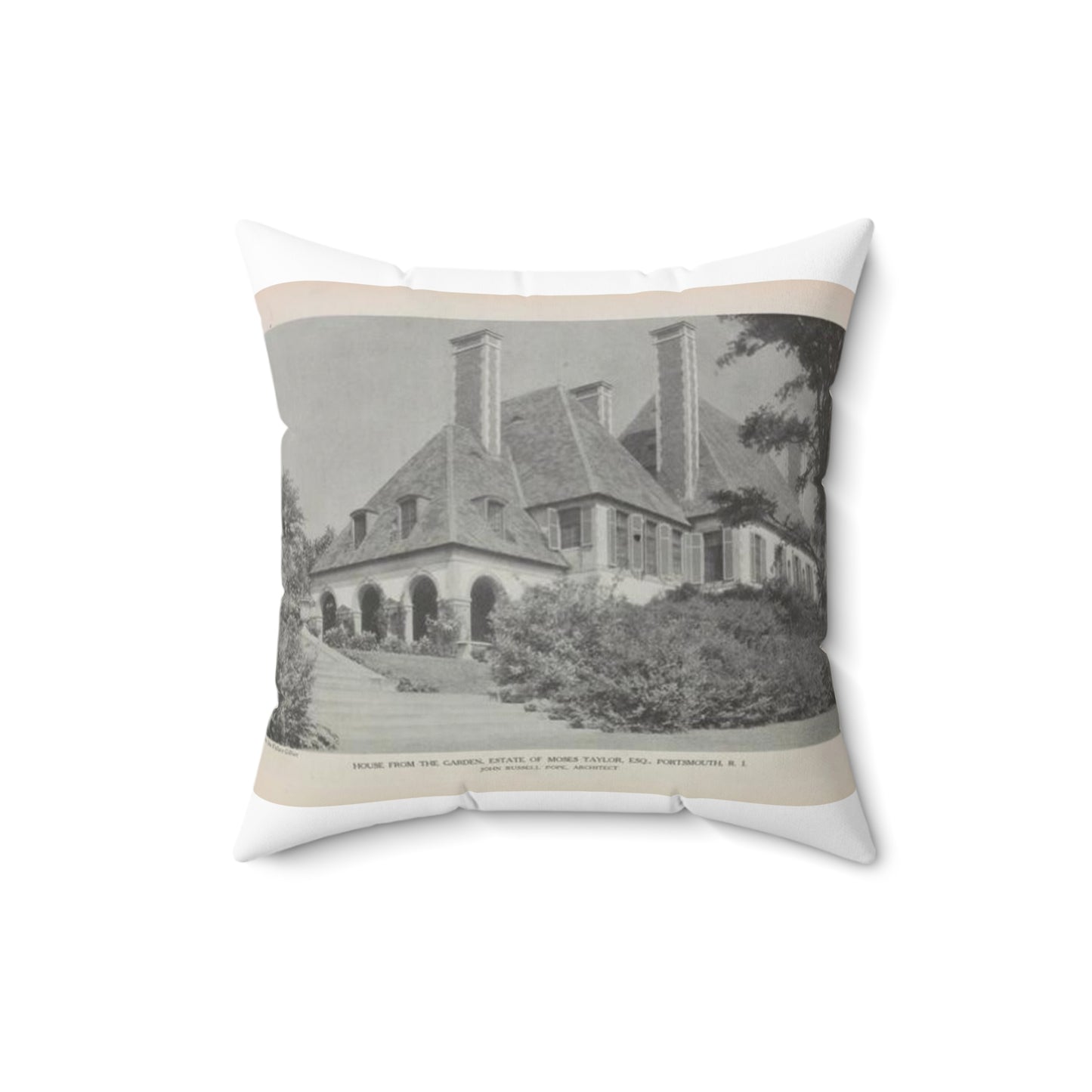 House from the Garden, Estate of Moses Taylor, Esq., Portsmouth, R.I. Decorative Accent Square Pillow