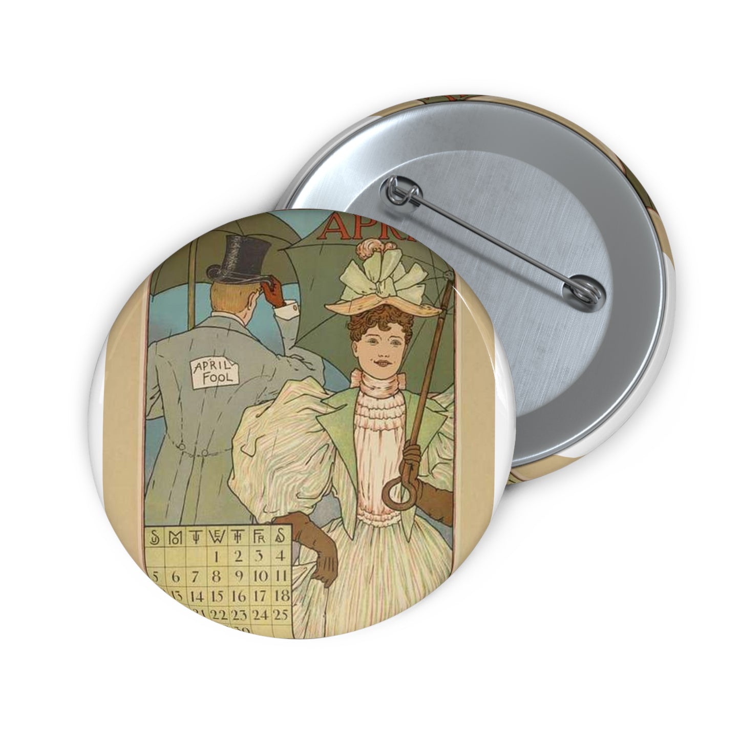 April, Art Nouveau Poster - Art nouveau public domain poster Pin Buttons with Crisp Design