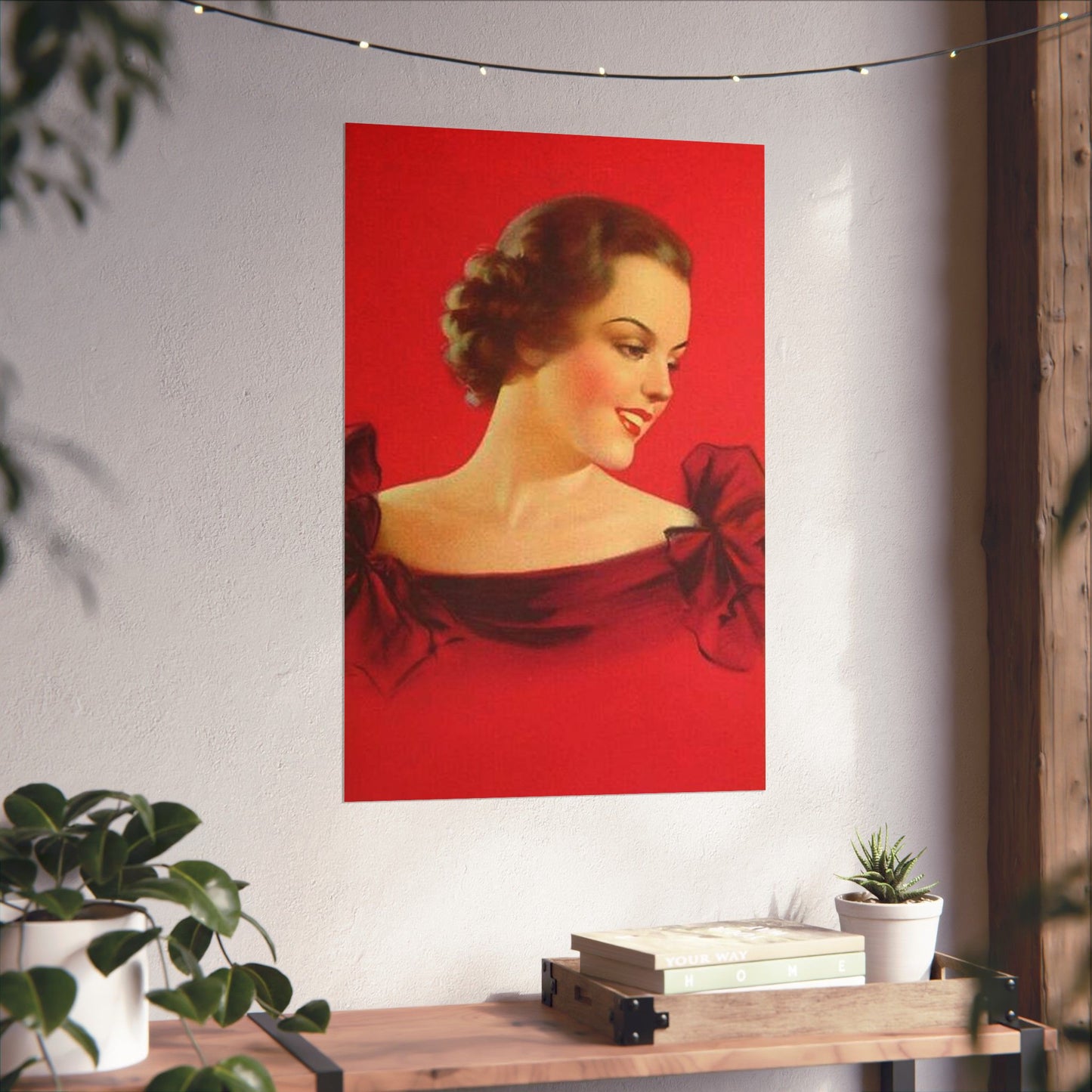 Brunette girl head, red background, painting by Edward Mason Eggleston High Quality Matte Wall Art Poster for Home, Office, Classroom