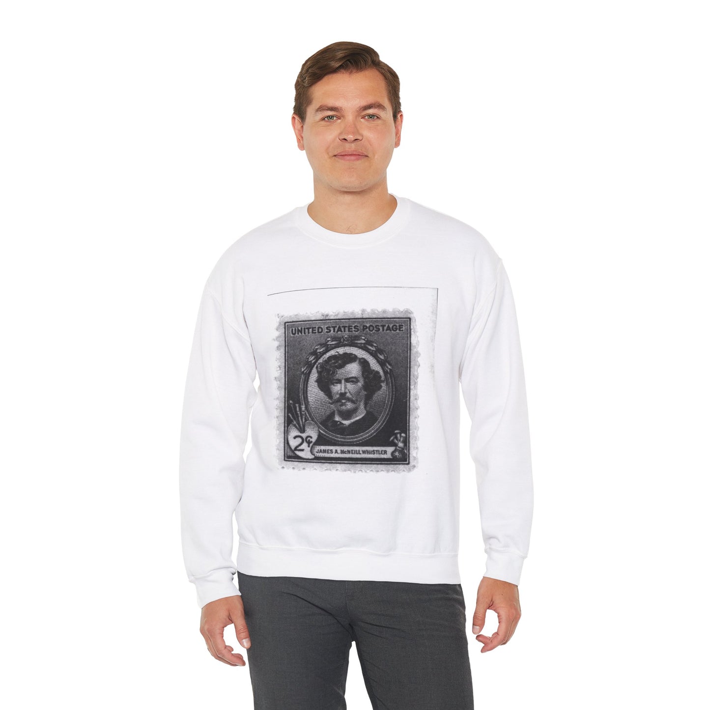 United States two cents postage stamp with head-and-shoulders portrait of James A. McNeill Whistler White Heavy Blend Adult Crew Neck SweatShirt