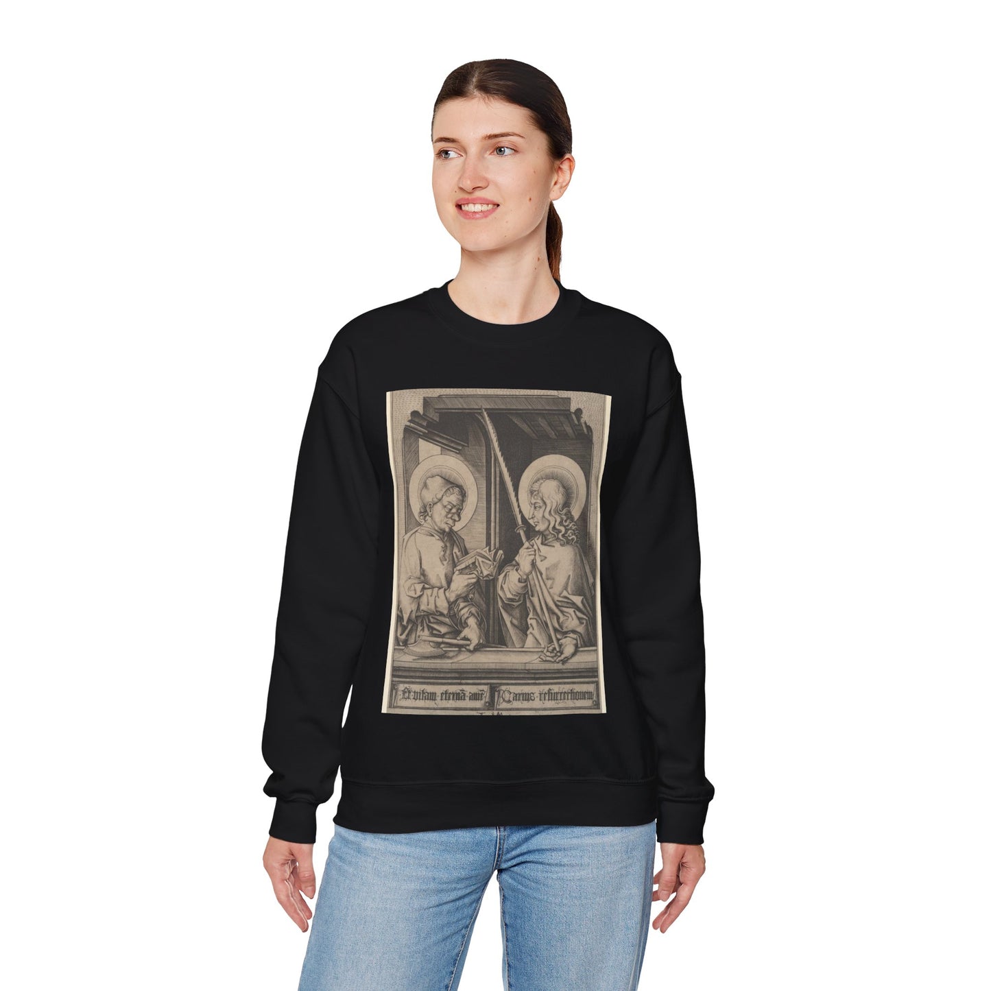 Saints Matthias and Judas Thaddaeus, from The Apostles Black Heavy Blend Adult Crew Neck SweatShirt