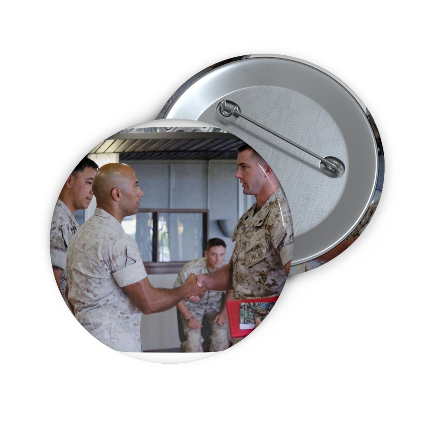 First Sgt. Miguel A. Betancourt III (second from left), Pin Buttons with Crisp Design