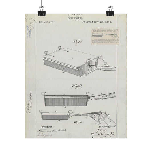 Patent Drawing of Engine - for J. Wilkie's Corn Popper Public domain  image High Quality Matte Wall Art Poster for Home, Office, Classroom