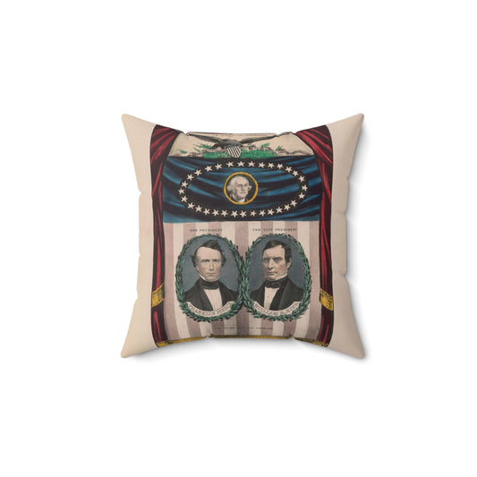 Grand, national, democratic banner - press onward - portraits from daguerreotype / lith. & pub. by N. Currier. Decorative Accent Square Pillow