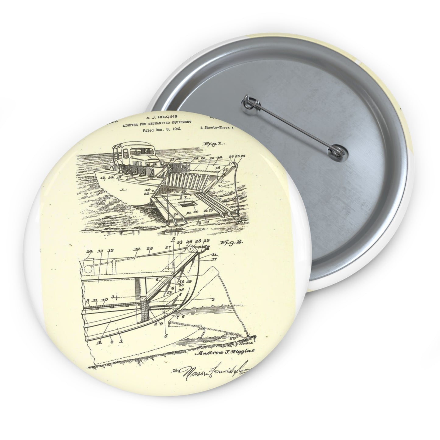 Patent Case File No. 2,341,866, Lighter for Mechanized Equipment, Inventor Andrew Jackson Higgins - DPLA - ae298984ff5d8a447906ec84a7e3cf66 (page 11) Pin Buttons with Crisp Design