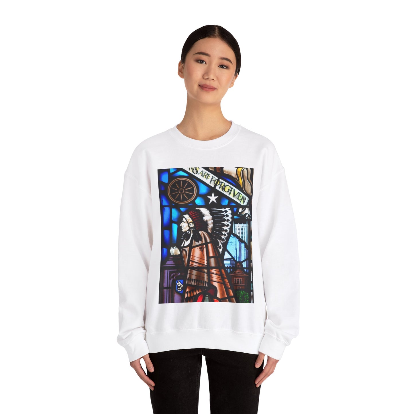 Stained glass window, Boston Avenue United Methodist Church, Tulsa, Oklahoma White Heavy Blend Adult Crew Neck SweatShirt