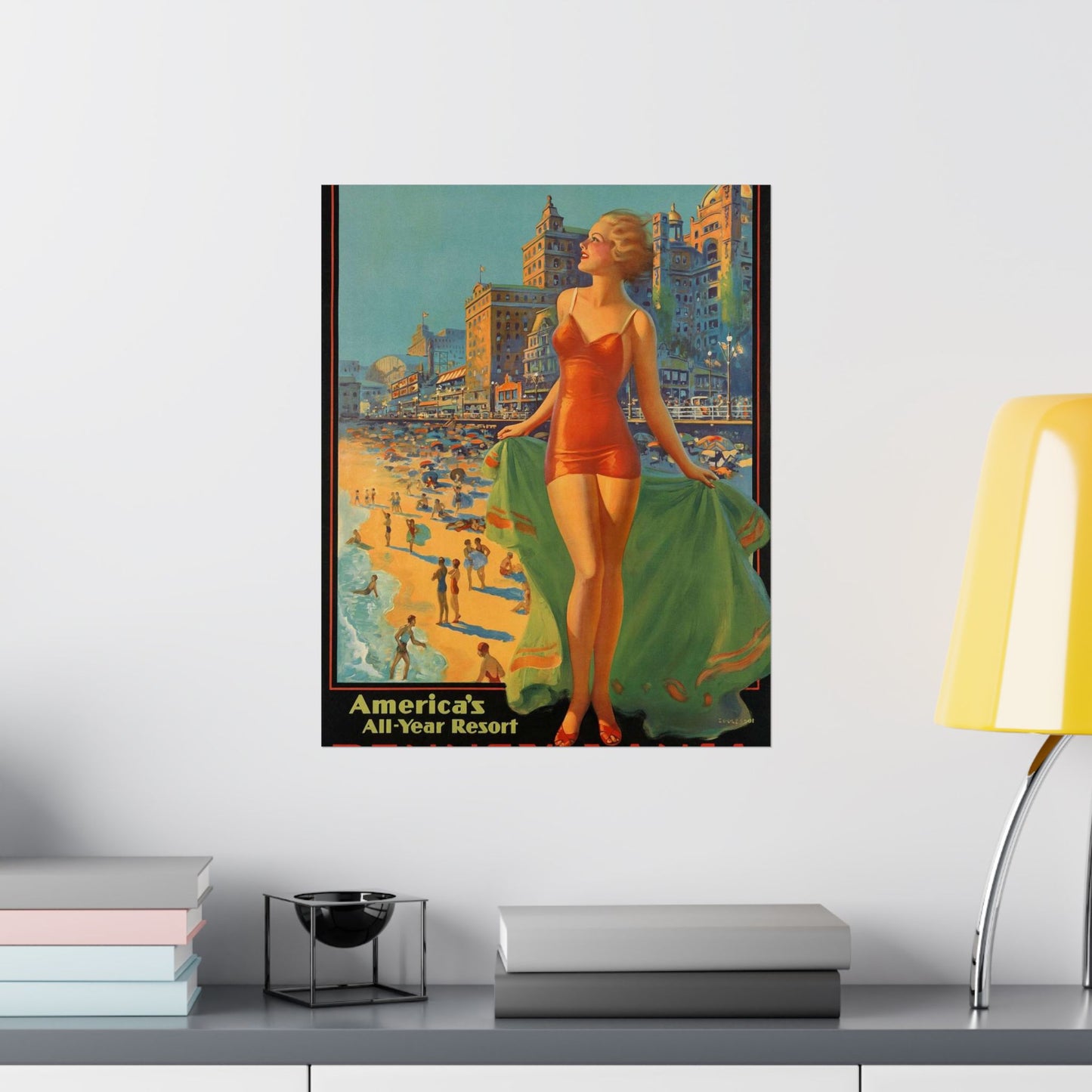 Atlantic City— America’s All-Year Resort, Pennsylvania Railroad, painting by Edward Mason Eggleston High Quality Matte Wall Art Poster for Home, Office, Classroom