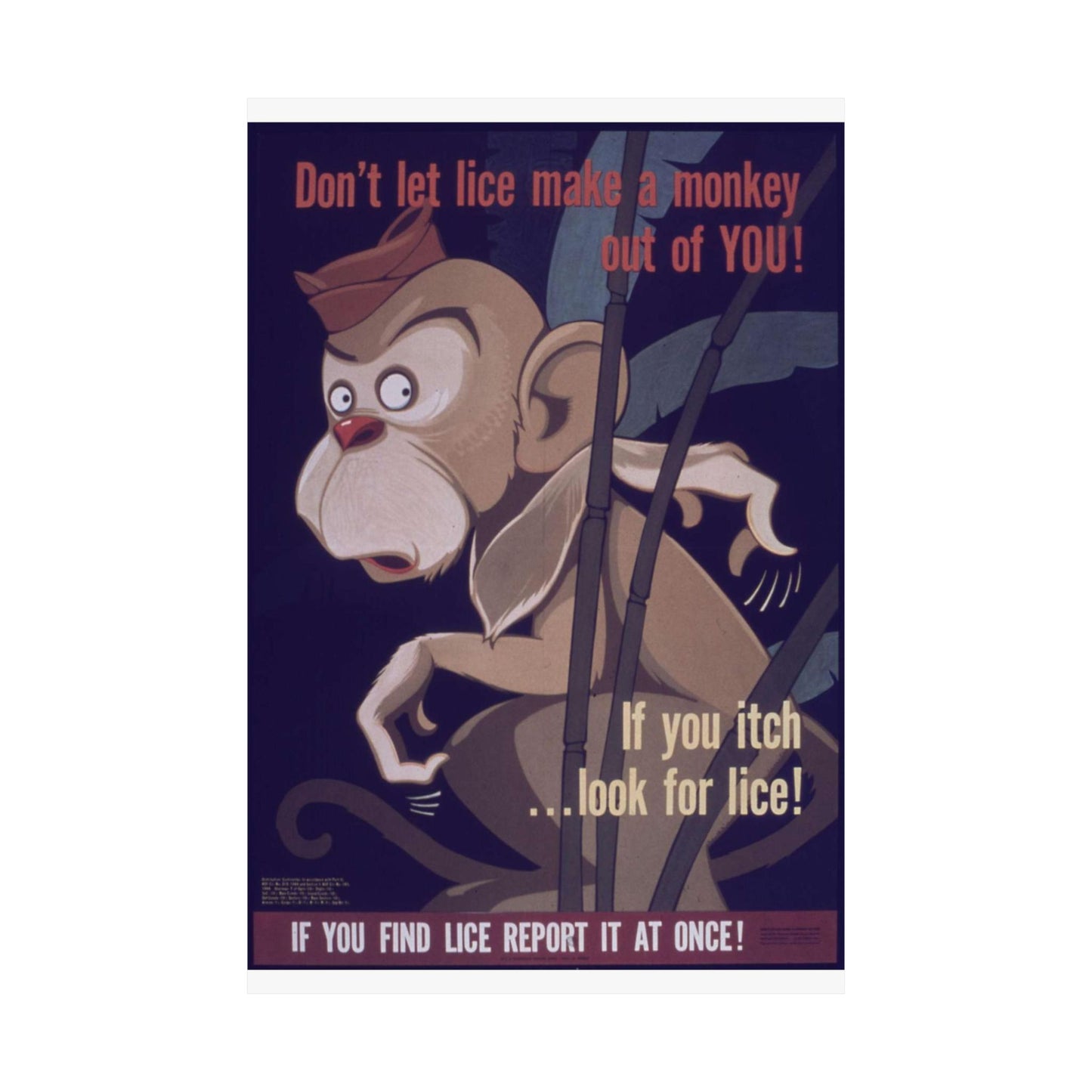 "Don't Let Lice Make a Monkey out of You^ If You Itch...Look for Lice^ If You Find Lice Report it at Once" - NARA - 514159 High Quality Matte Wall Art Poster for Home, Office, Classroom