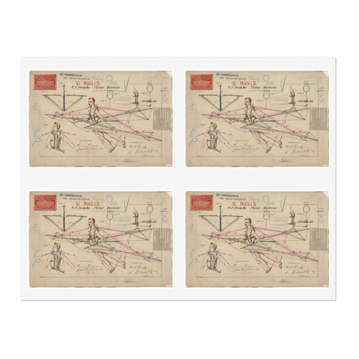 Patent drawing - for a Flying Machine Public domain  image Laminated UV Protective Vinyl Stickers