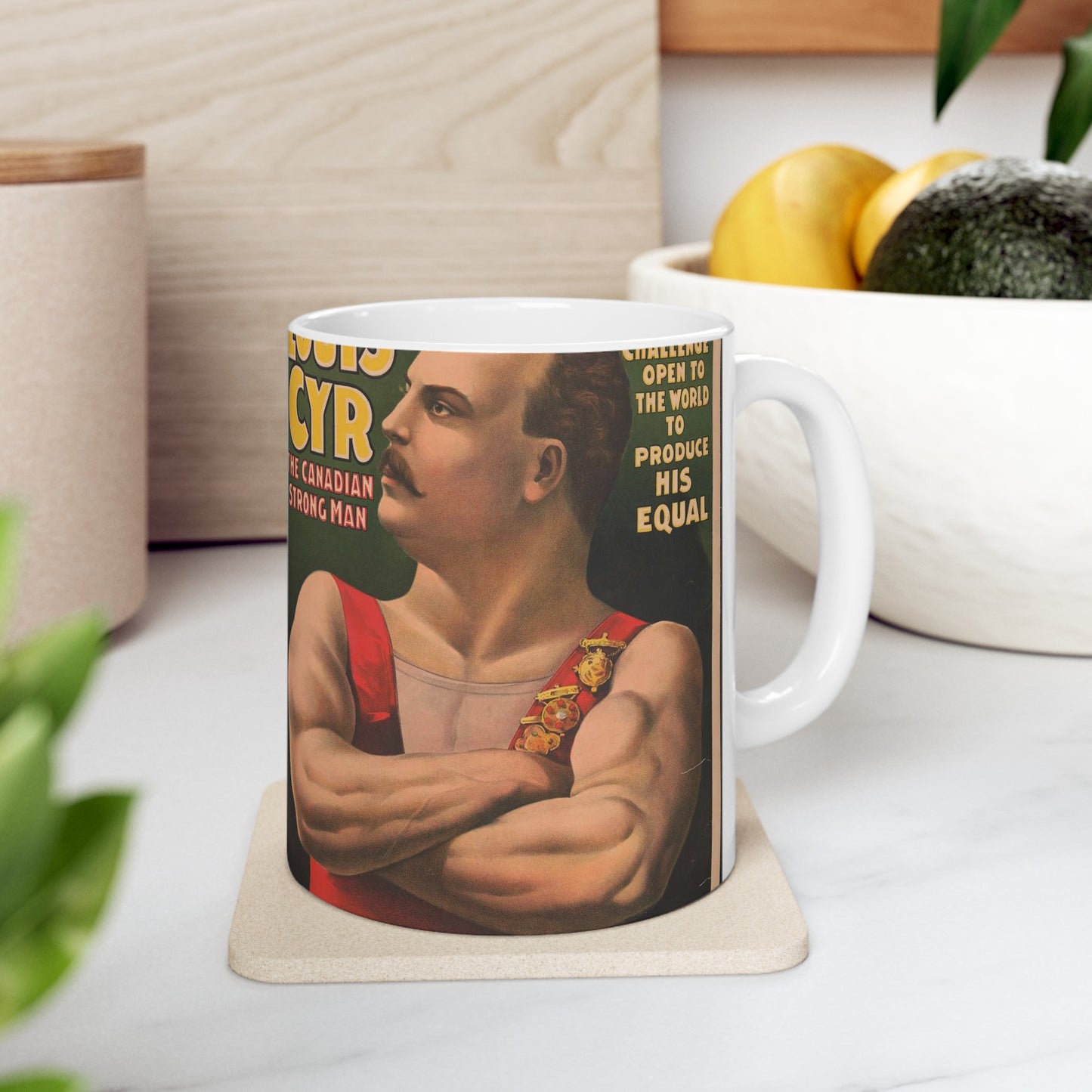 John Robinson's big feature ... Louis Cyr - The Canadian strongman. $25,000 ... To produce his equal ... Salary $2000 per week ... Equal does not exist .. Beautiful Novelty Ceramic Coffee Mug 11oz