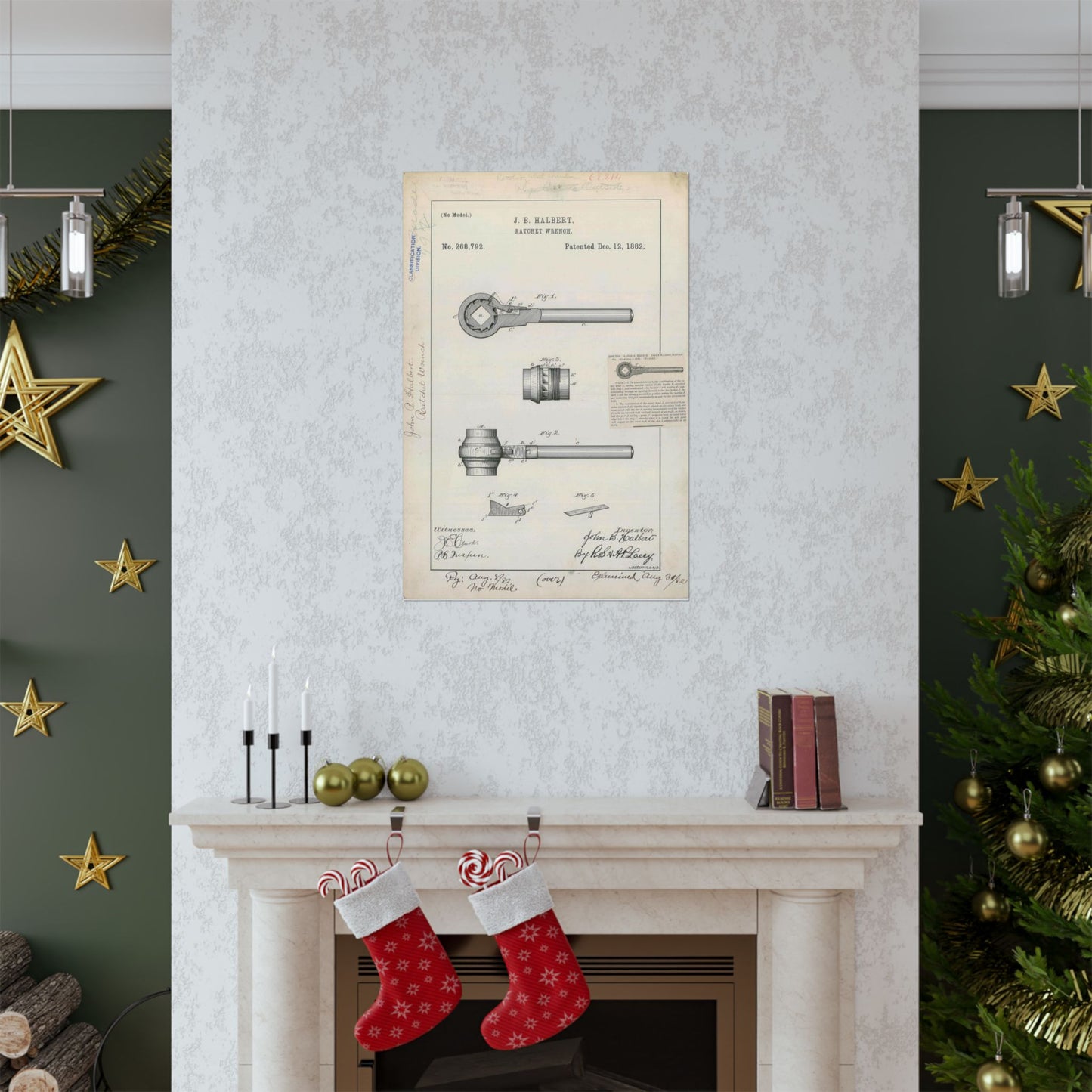 Patent Drawing of Engine - for J. B. Halbert's Ratchet Wrench Public domain  image High Quality Matte Wall Art Poster for Home, Office, Classroom