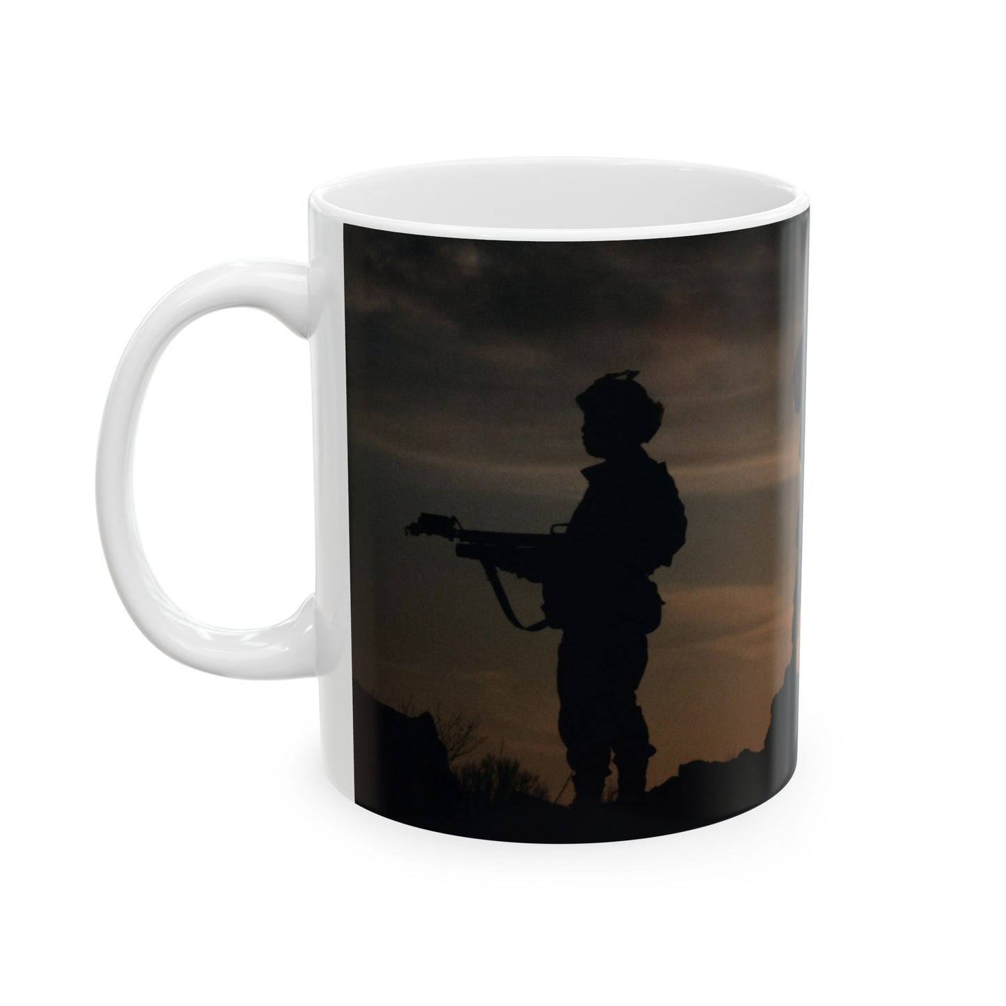 Members of the 63rd Security Police Squadron are silhouetted by the setting sun during the combat-readiness Exercise VOLANT SCORPION 87 Beautiful Novelty Ceramic Coffee Mug 11oz