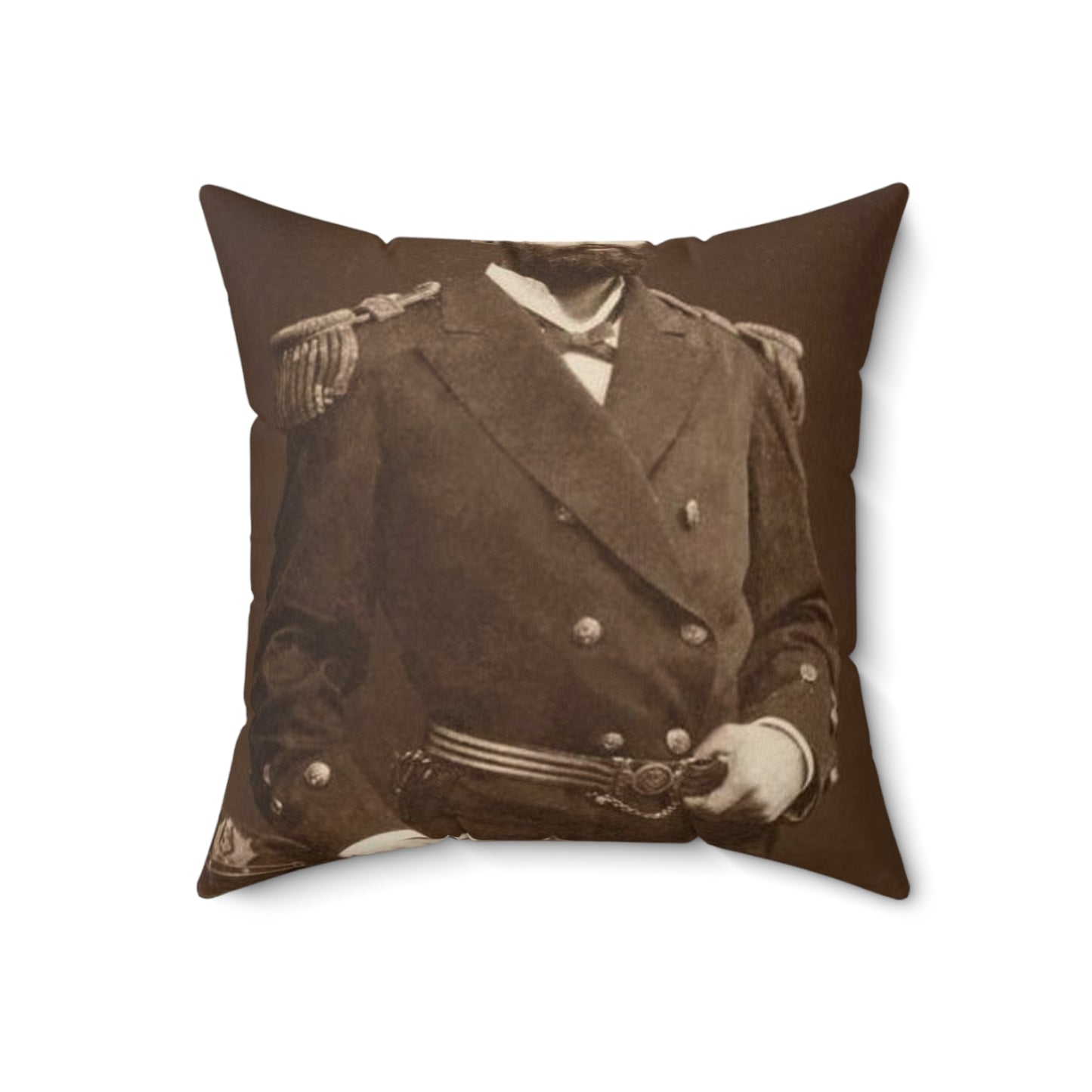 Foto A.Prat - A black and white photo of a man in uniform Decorative Accent Square Pillow