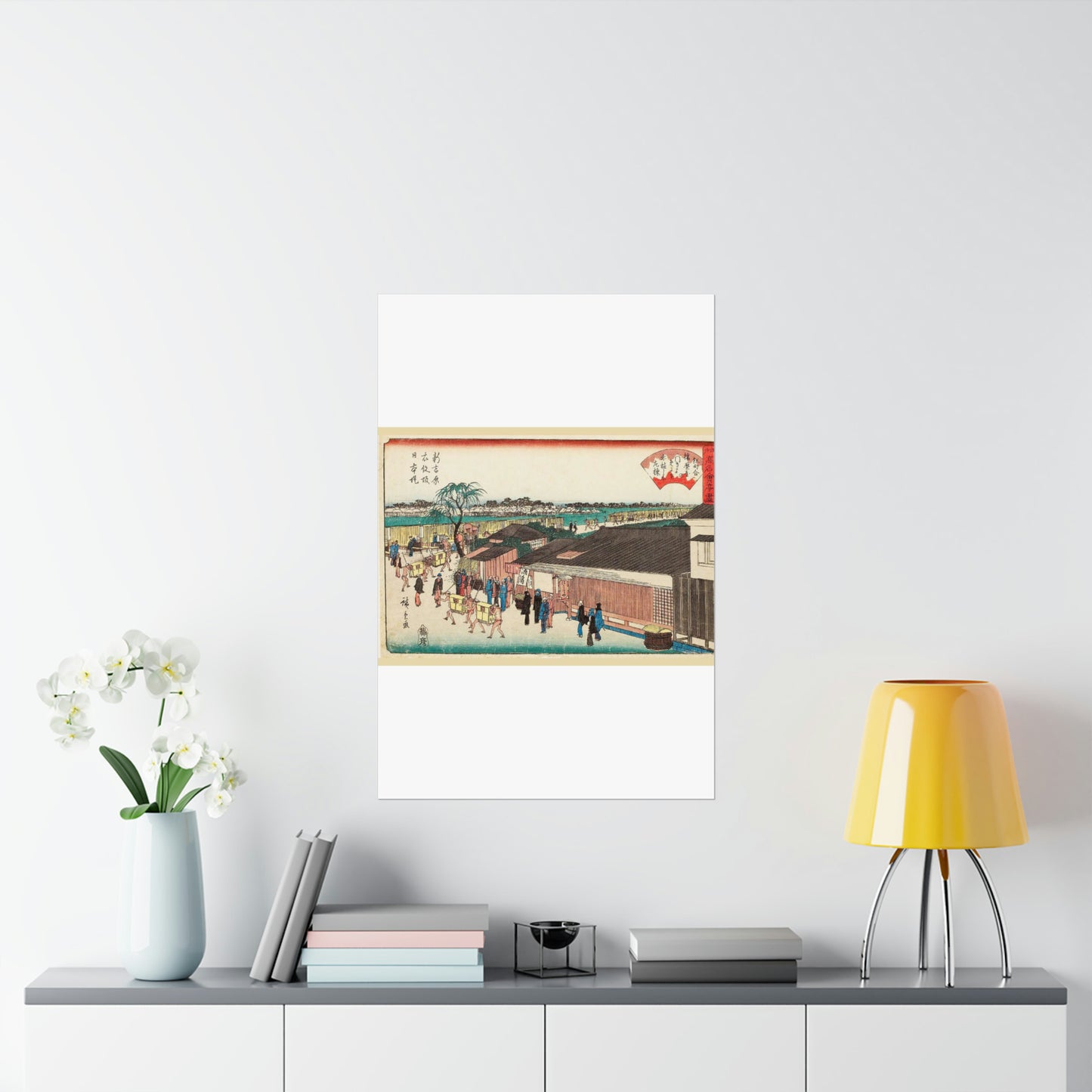 Hiroshige, Harimaya on the Emonzaka Slope of Nihon Embarkment at Shin-Yoshiwara (Shin yoshiwara emonzaka nihonzutsumi harimaya) High Quality Matte Wall Art Poster for Home, Office, Classroom