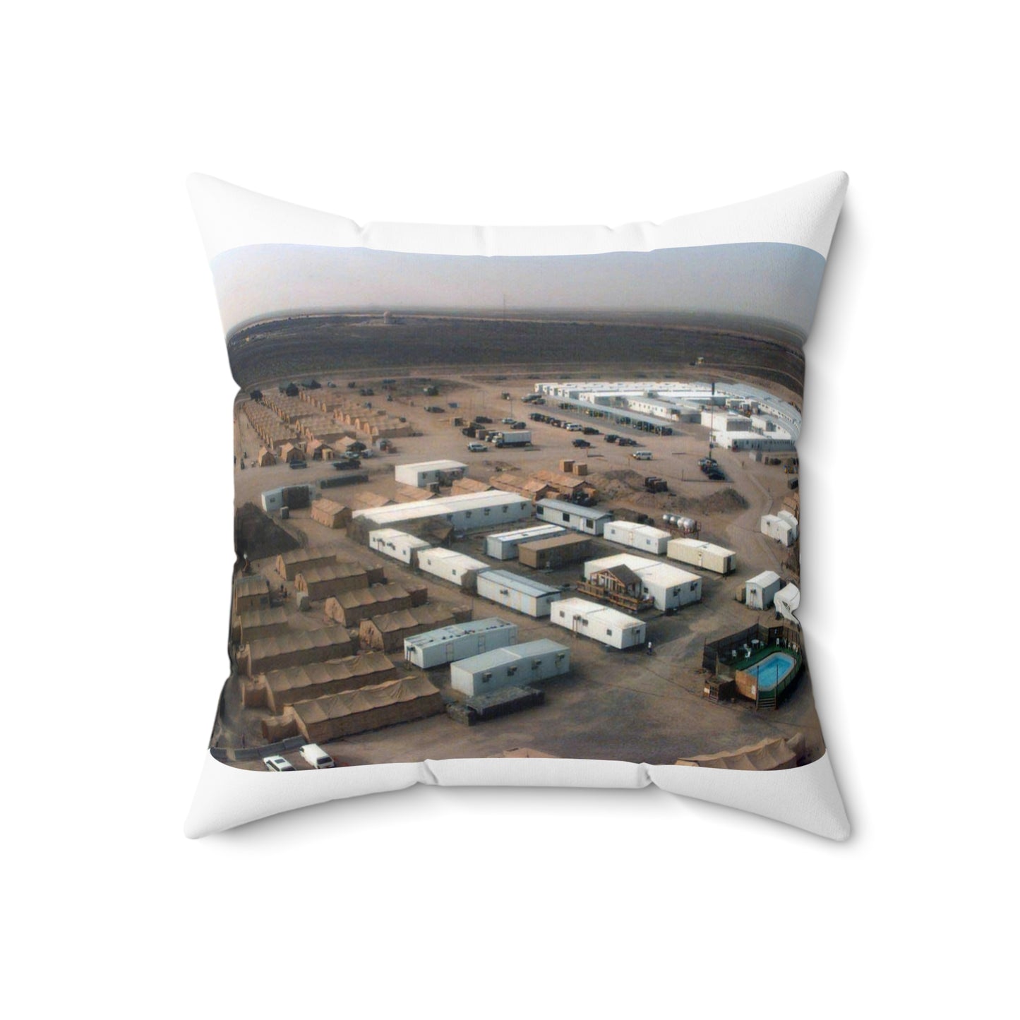 Looking North, living and operations facilities can be seen from the top of a 120-foot tower at Ahmed al Jaber Air Base, Kuwait, during Operation SOUTHERN WATCH 1998 Decorative Accent Square Pillow