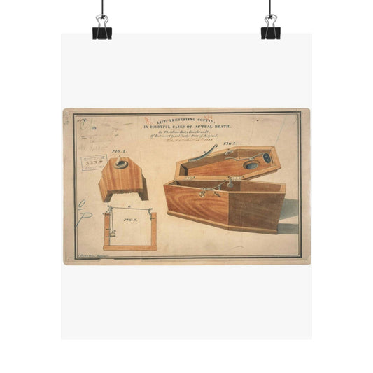 Patent drawing - Drawing for a Life - Preserving Coffin Public domain  image High Quality Matte Wall Art Poster for Home, Office, Classroom