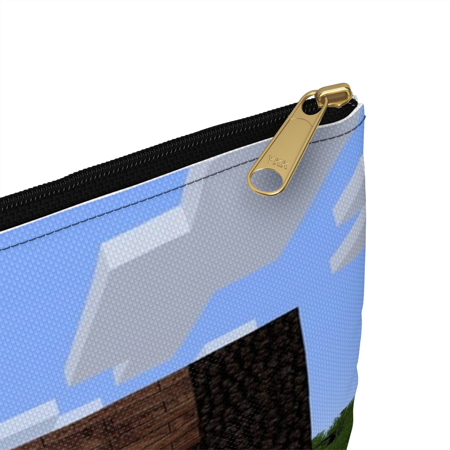 A bench in the middle of a field. Minecraft video game sky. Large Organizer Pouch with Black Zipper