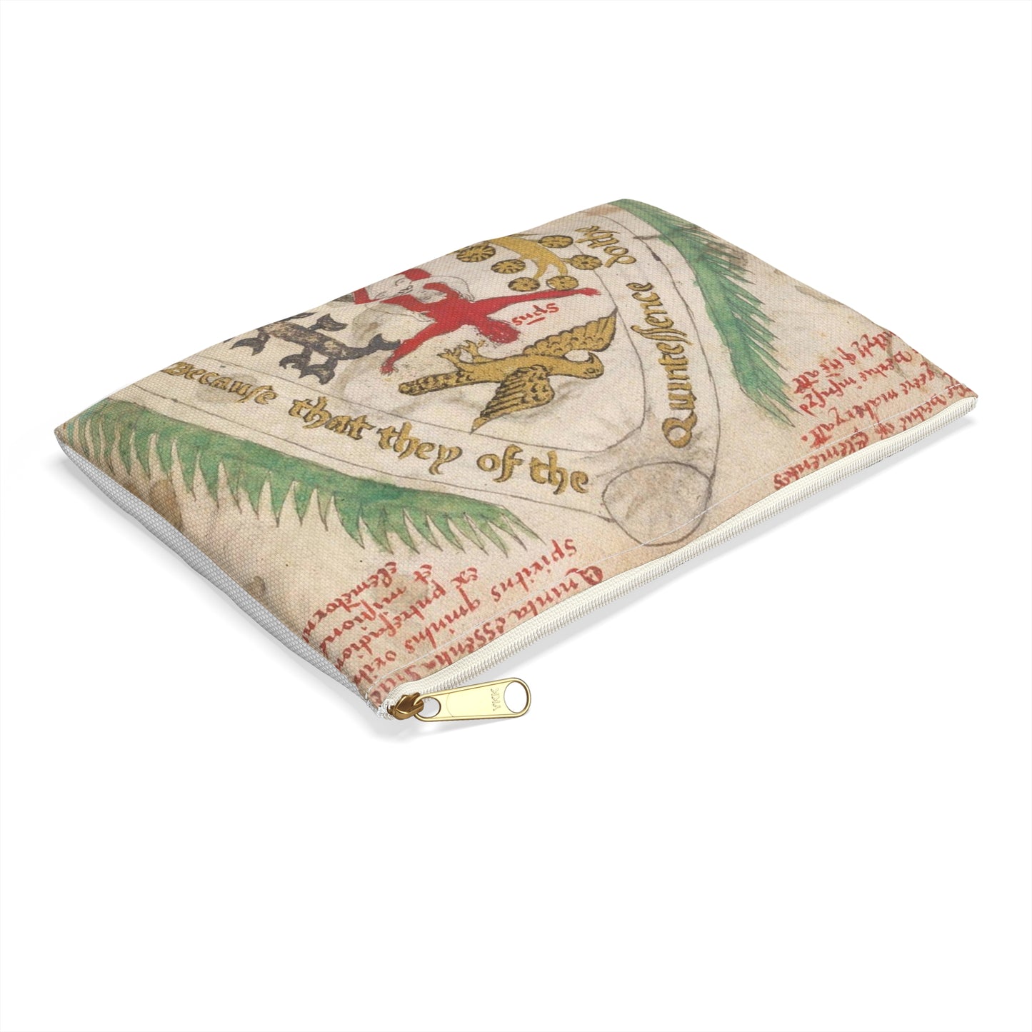 Bird from BL Sloane 1171, f. 19v Large Organizer Pouch with Black Zipper