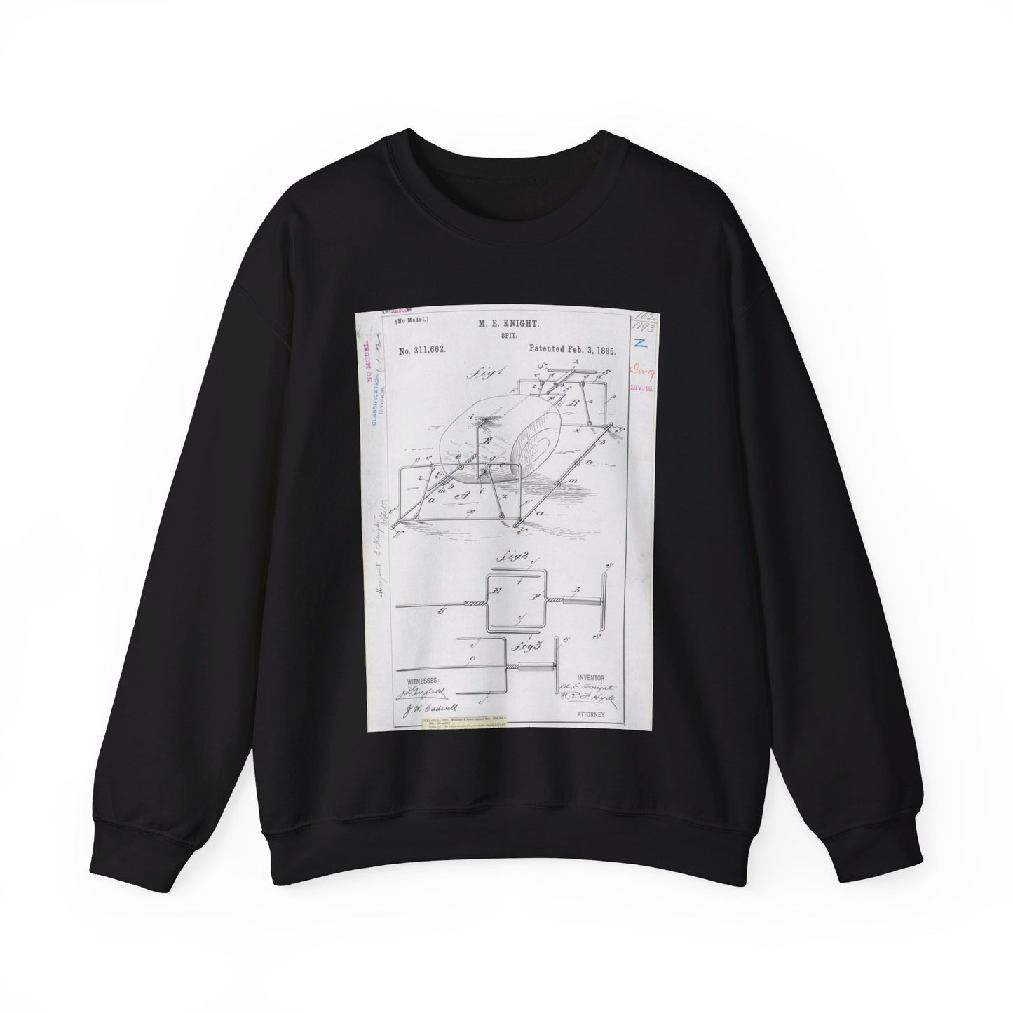 Patent drawing - for M. E. Knight's Spit Public domain  image Black Heavy Blend Adult Crew Neck SweatShirt