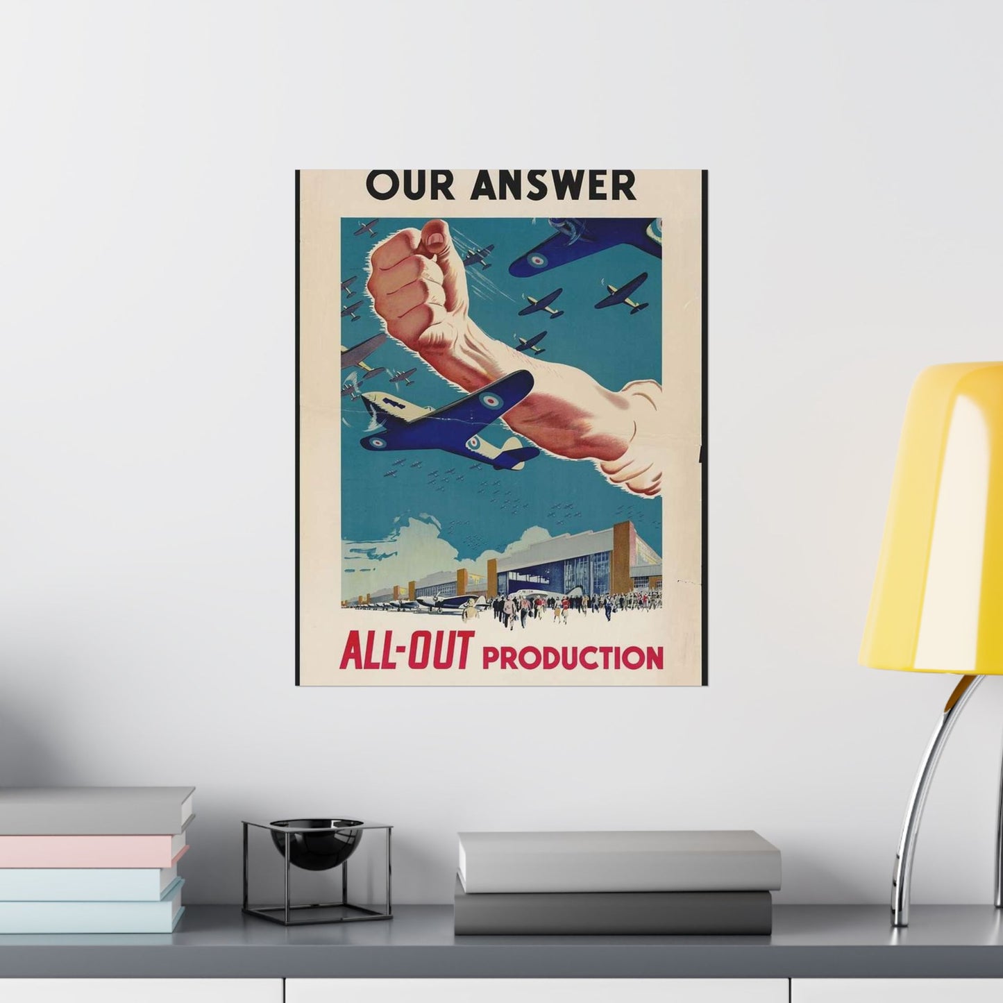 Our Answer All-Out Production, Canada, WWII Propaganda Poster High Quality Matte Wall Art Poster for Home, Office, Classroom